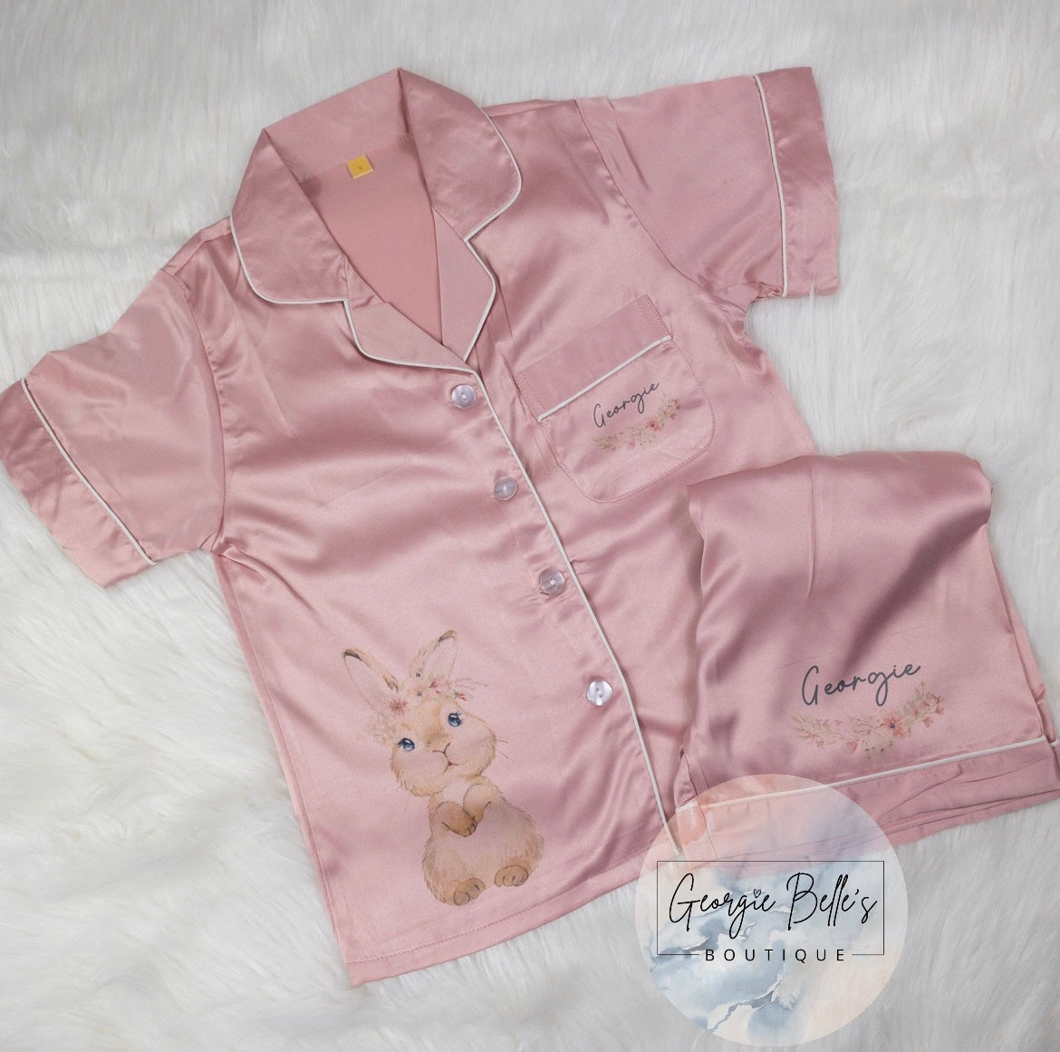 Personalised pink satin online pyjamas