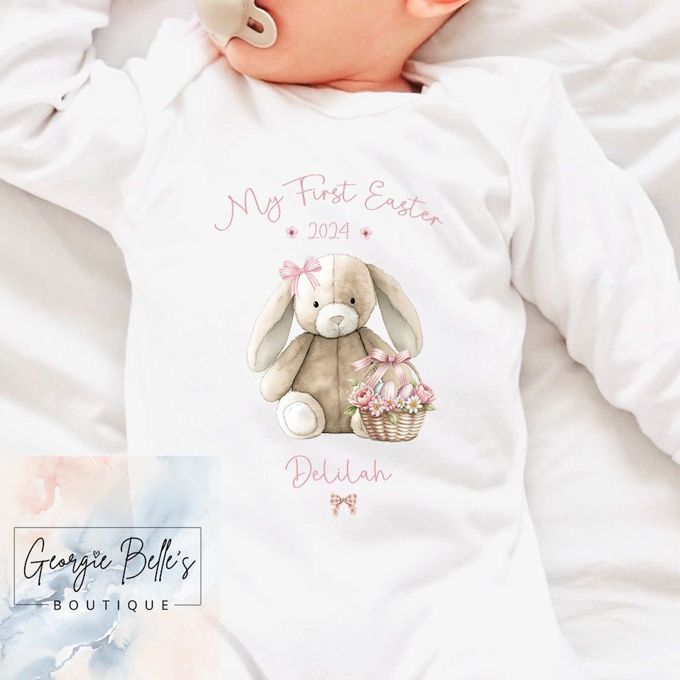 My 1st Easter Personalised Vest / Babygrow - Pink Bunny Design