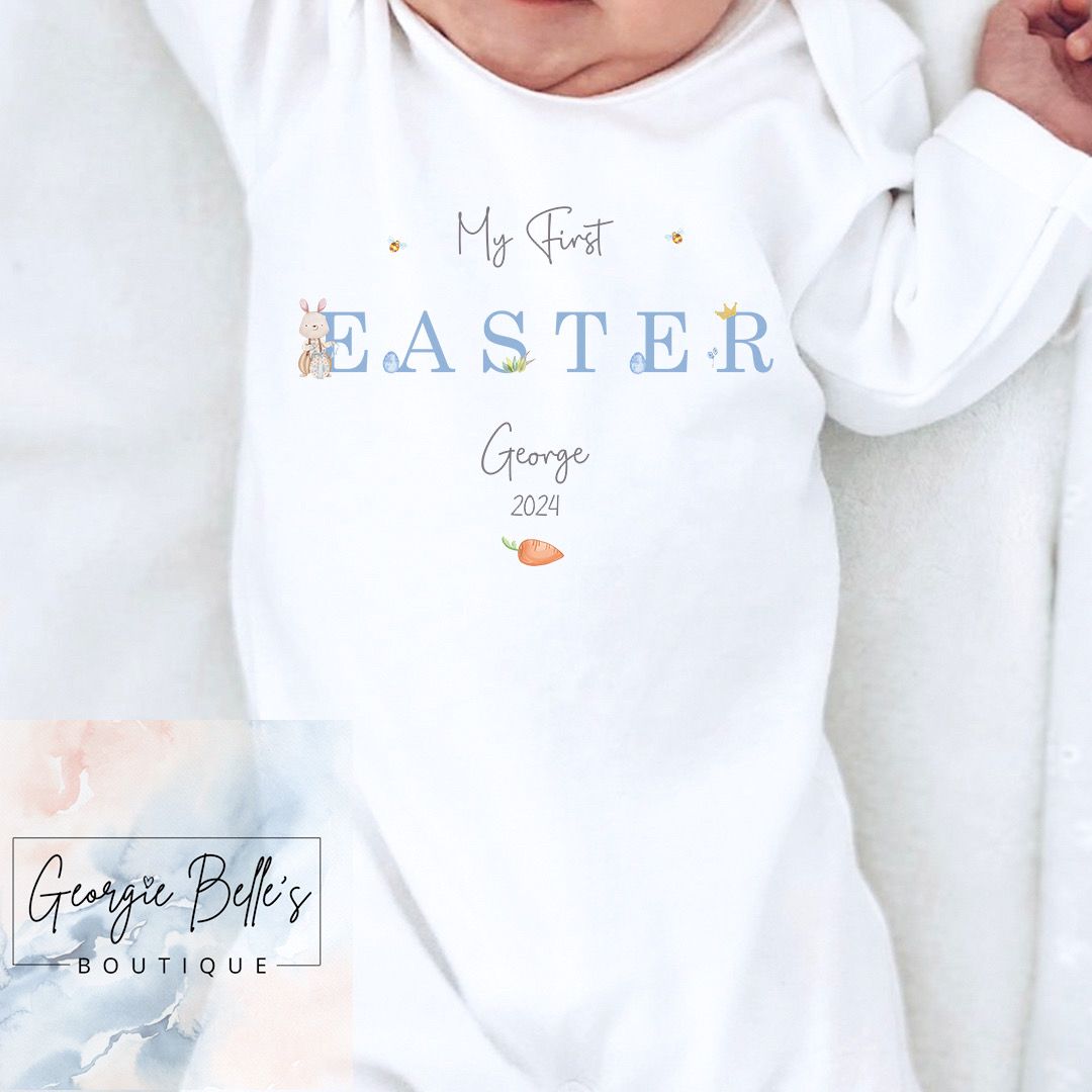 My 1st Easter Personalised Vest / Babygrow - Blue Design