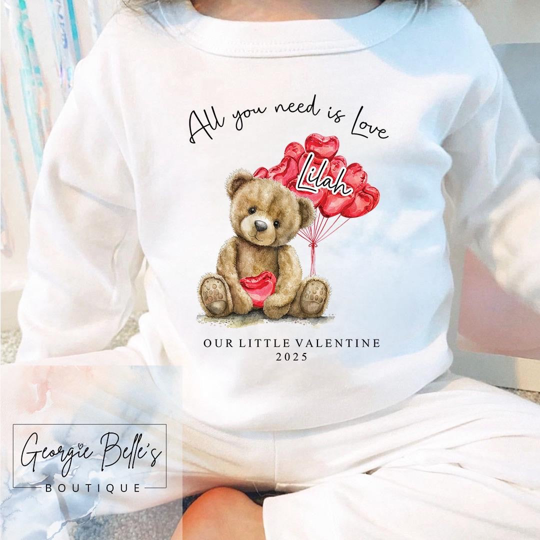 Personalised Valentines Pyjamas - All You Need Is Love Bear Design