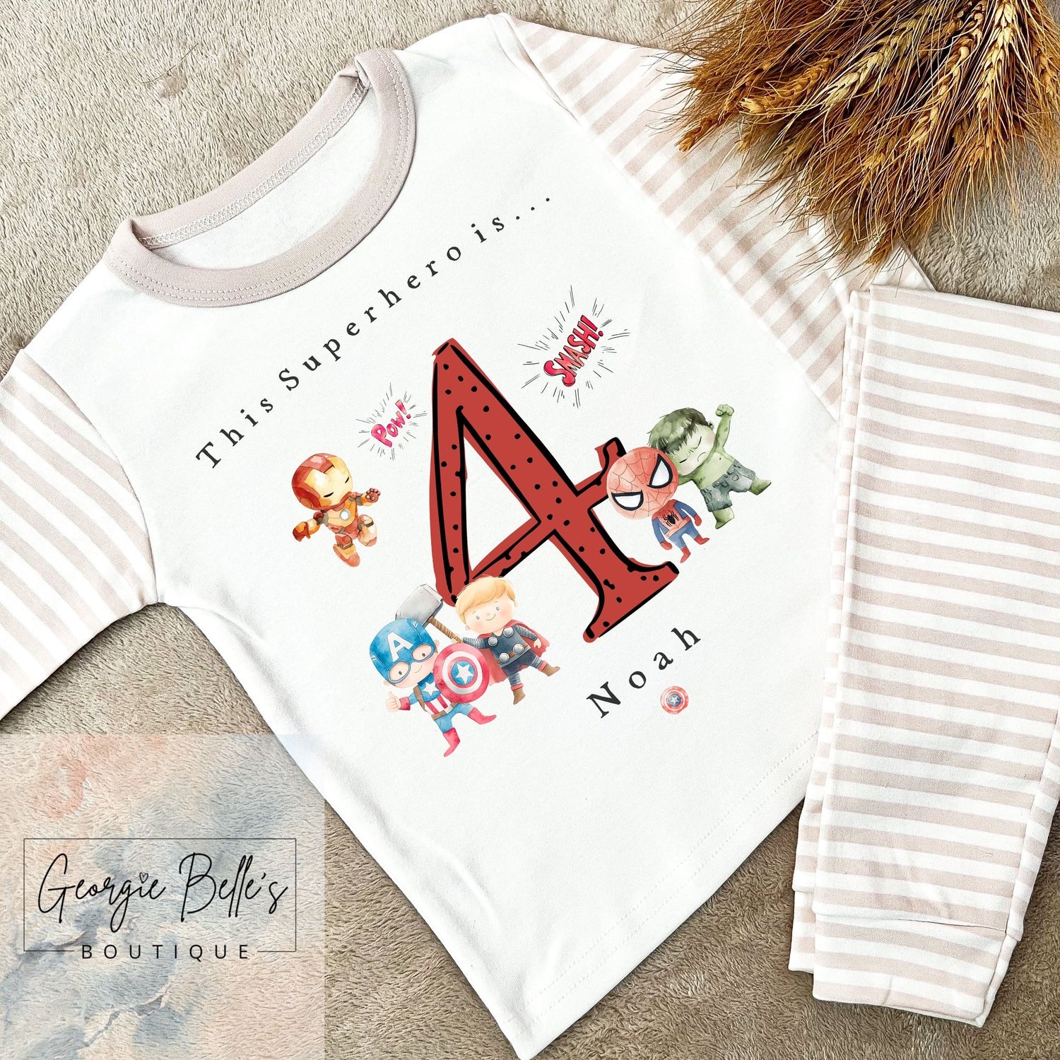 Personalised Birthday Pyjamas -  Superhero Inspired Red Design