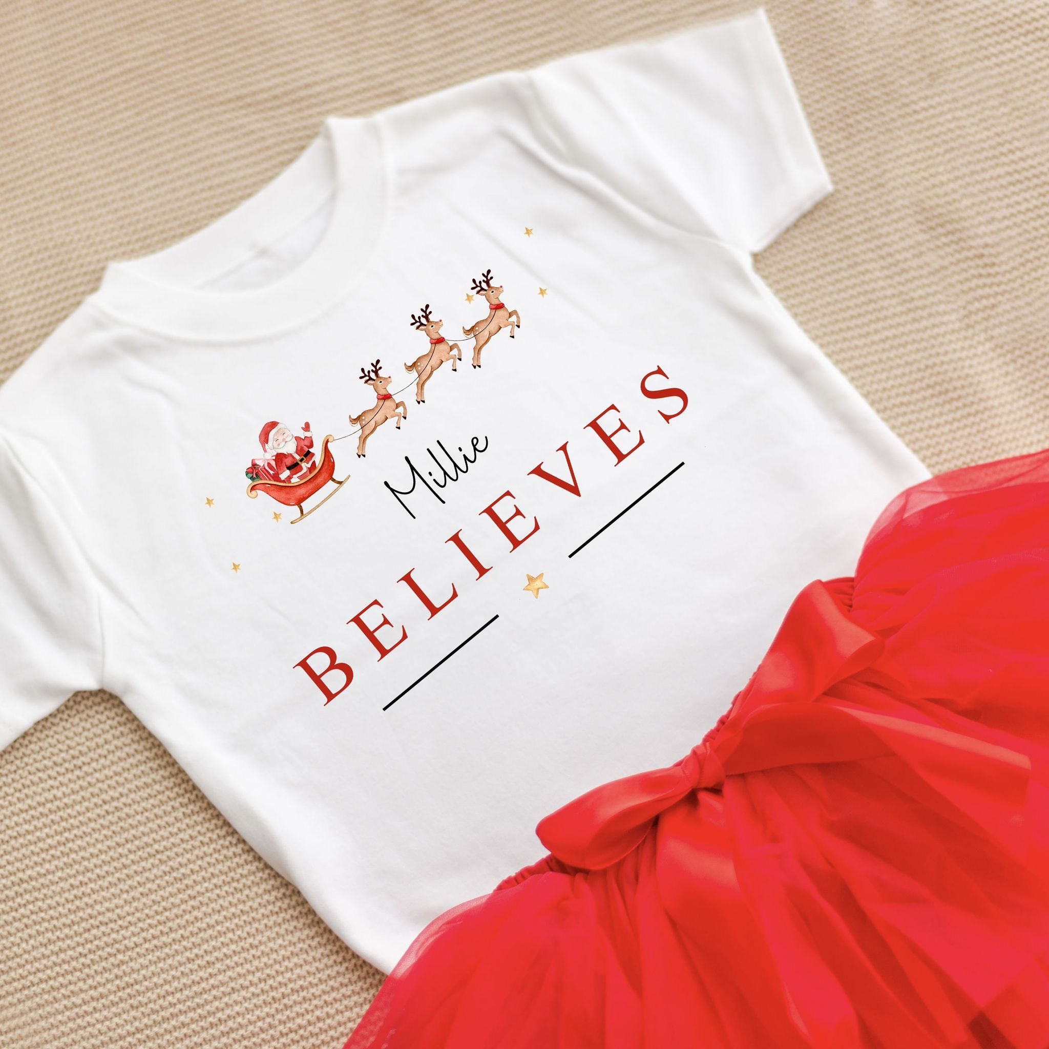 Personalised Christmas Luxury Red Tutu Set with T-Shirt - Believes Design