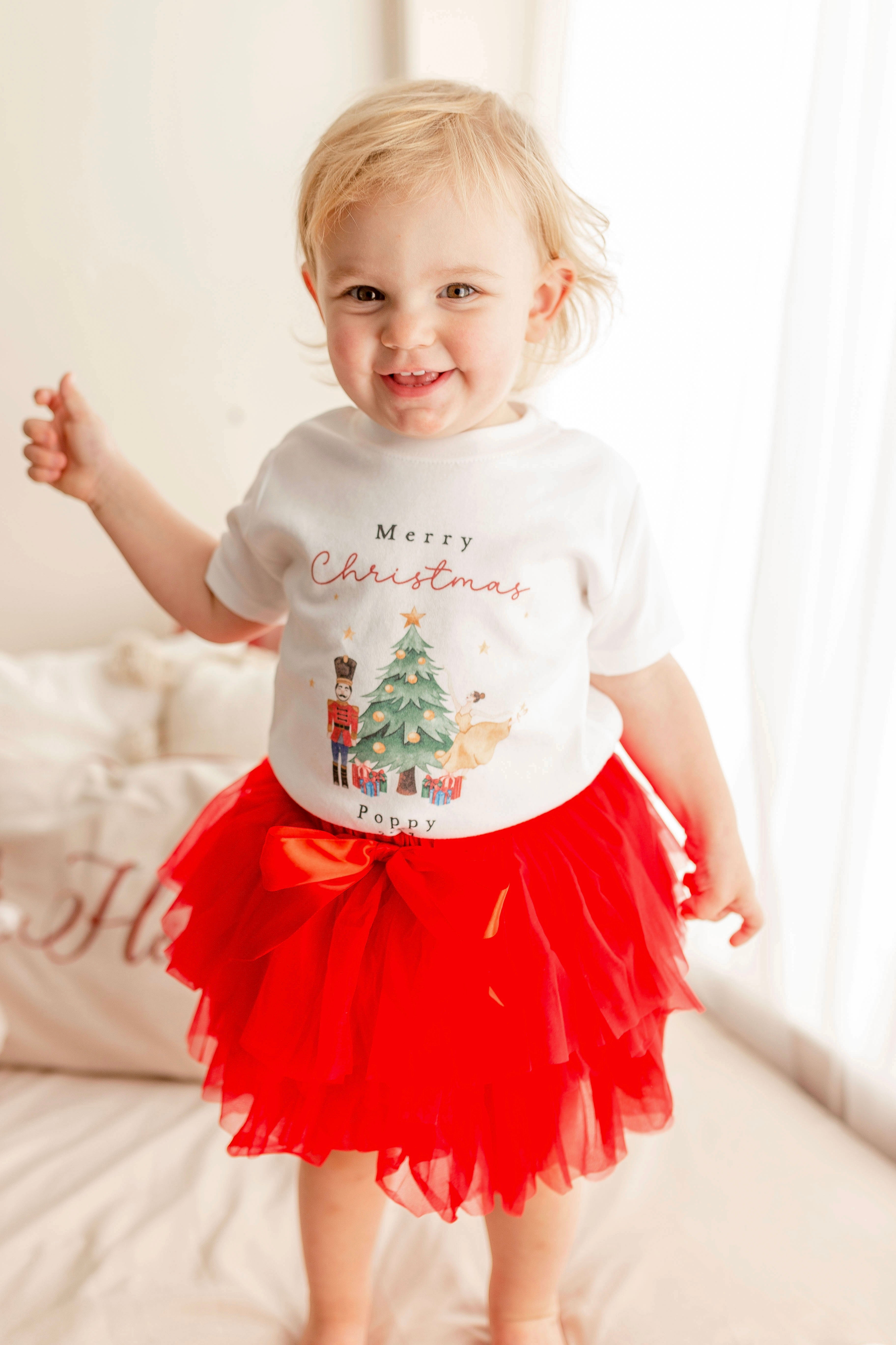 Personalised Christmas Luxury Red Tutu Set with T-Shirt - Traditional Red Nutcracker Design