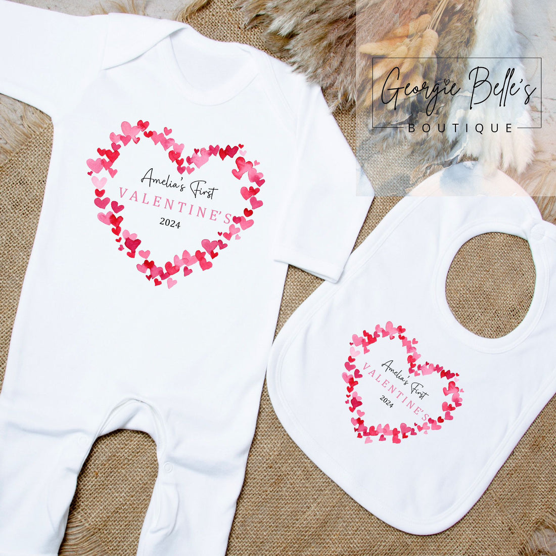 Valentines Day Vest / Babygrow - Heart Wreath