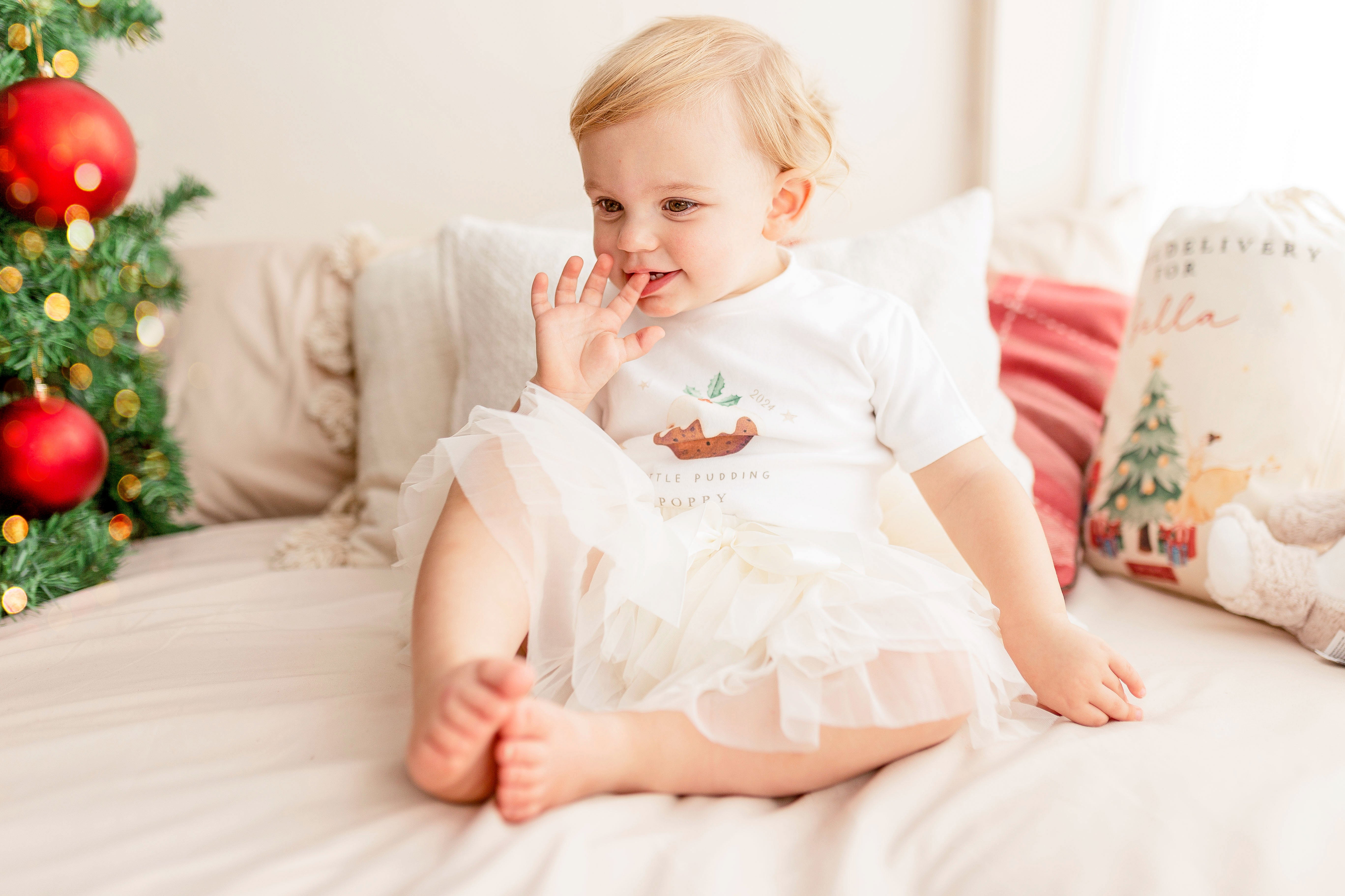 Personalised Christmas Luxury Cream Tutu Set with T-Shirt - Little Pudding Design