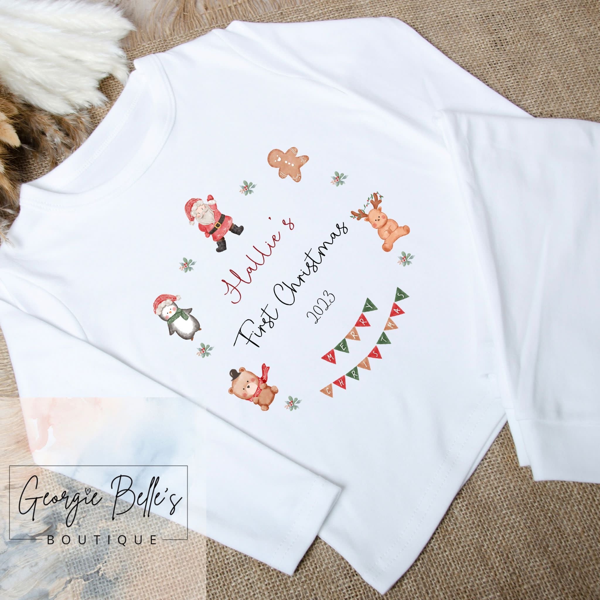 My First Christmas Personalised Unisex Pyjamas - Wreath Design