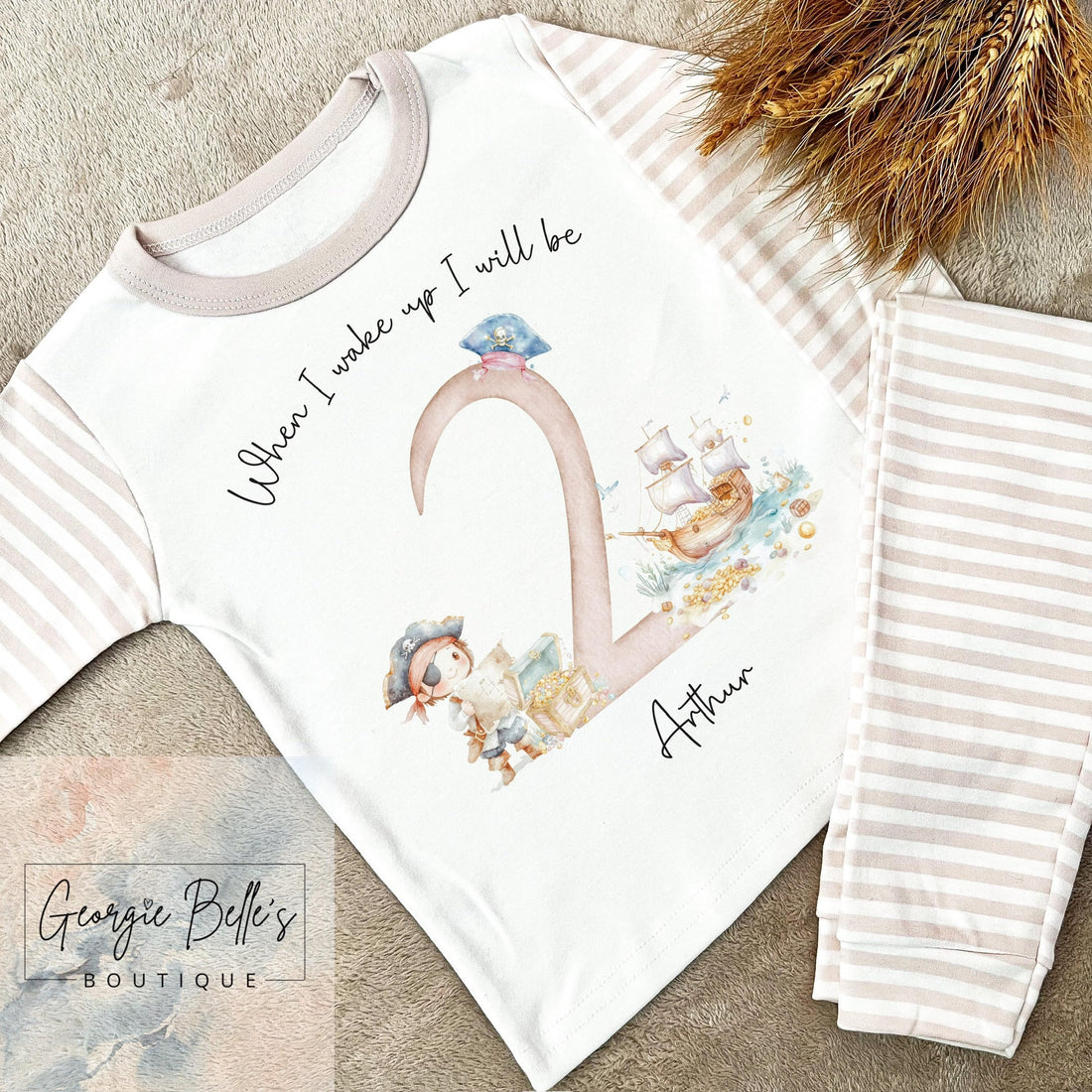 Personalised Birthday Pyjamas -  Beige Pirate Design