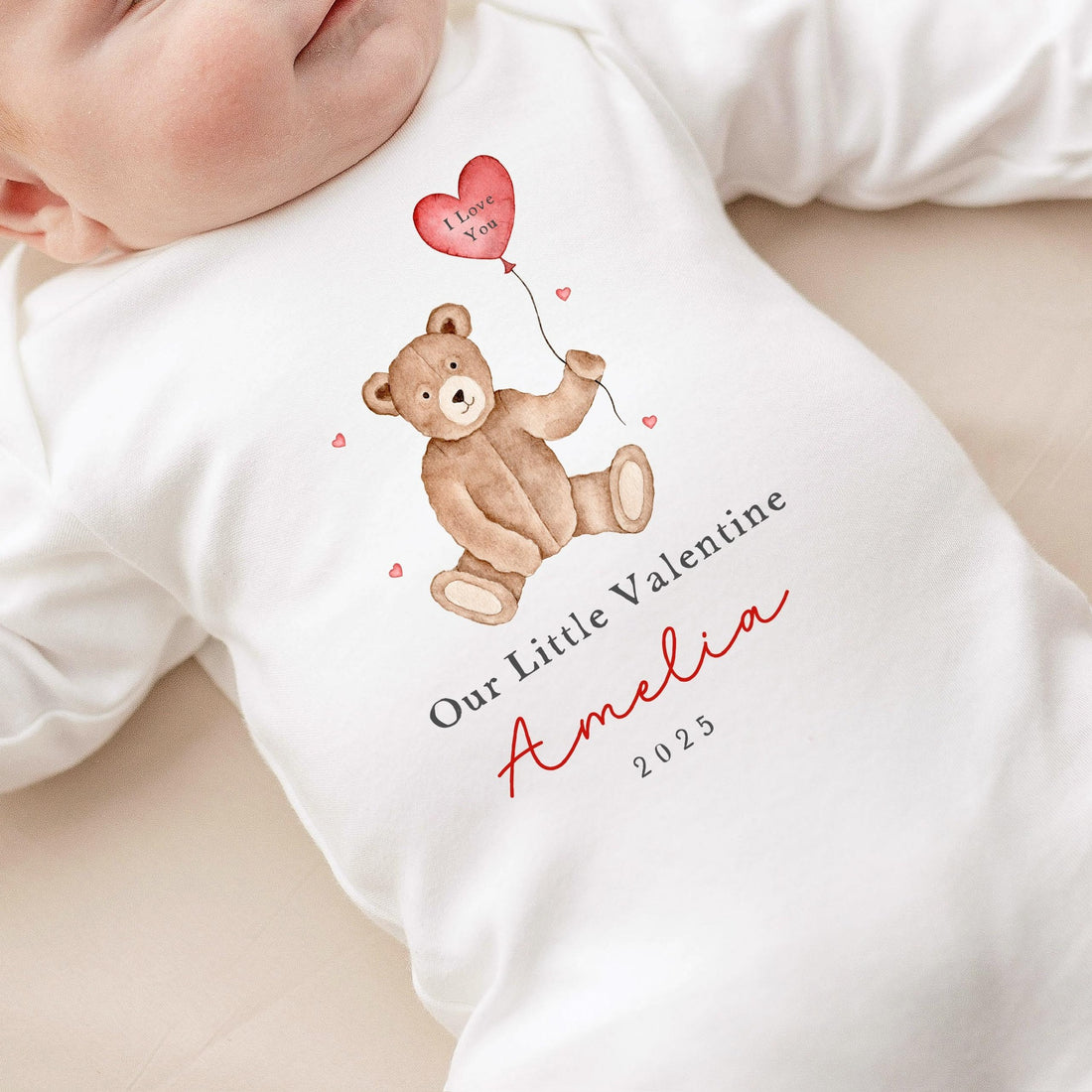 Personalised Valentines Day Baby Vest / Babygrow - Our Little Valentine Bear Design