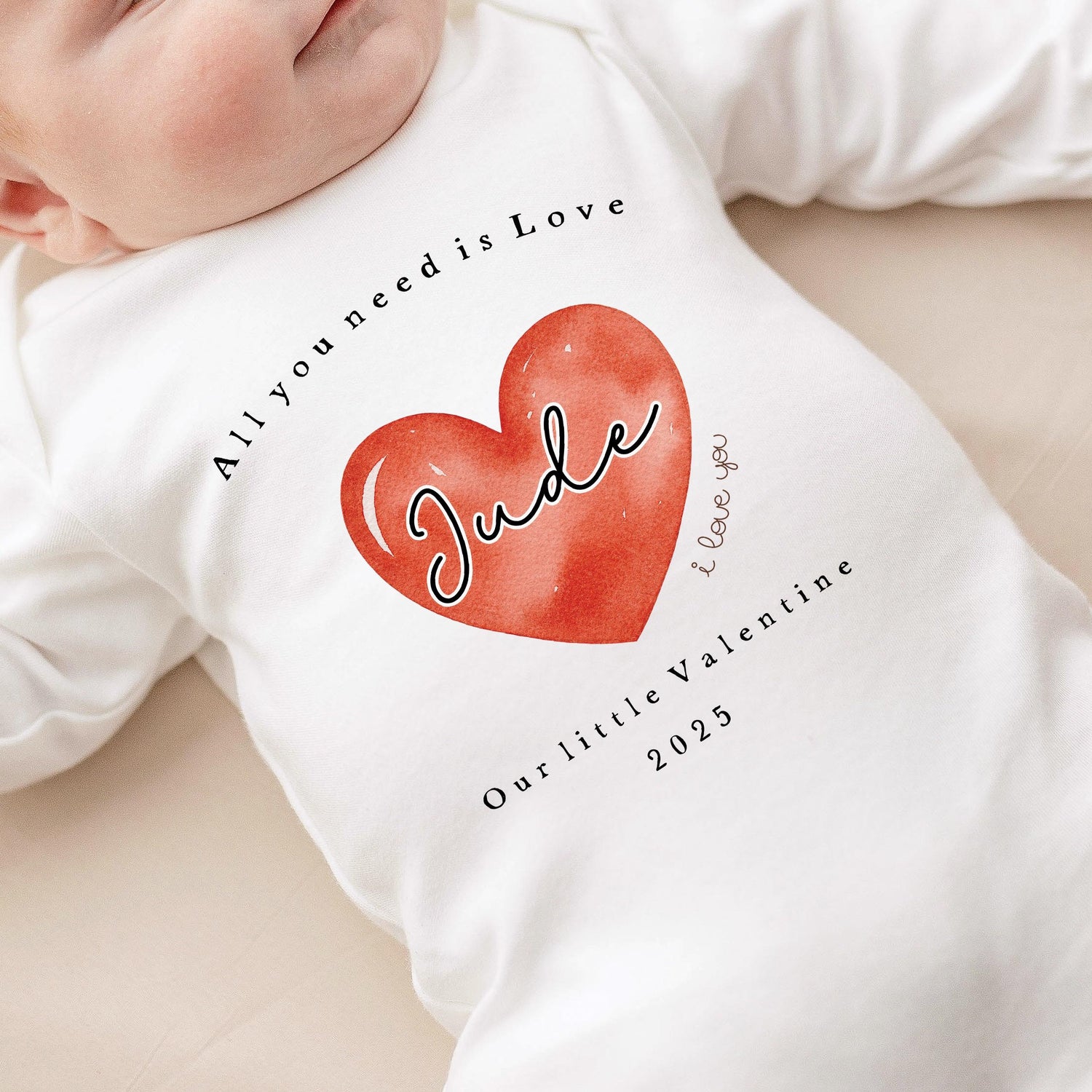 Personalised Valentines Day Baby Vest / Babygrow - Red Heart Design