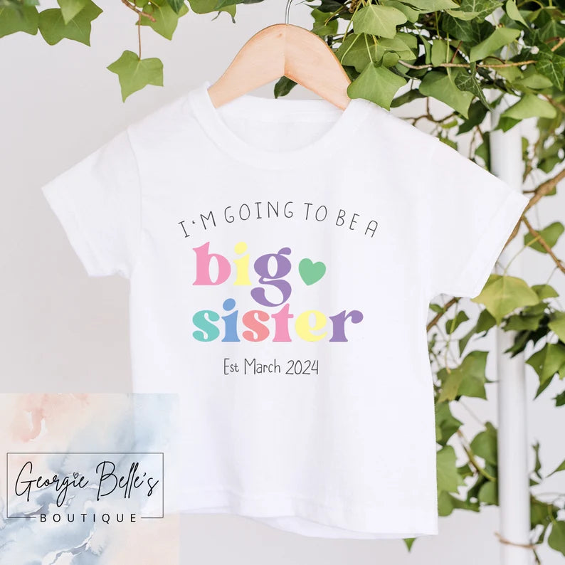 Big Sister Announcement T-Shirt - Pastel Design