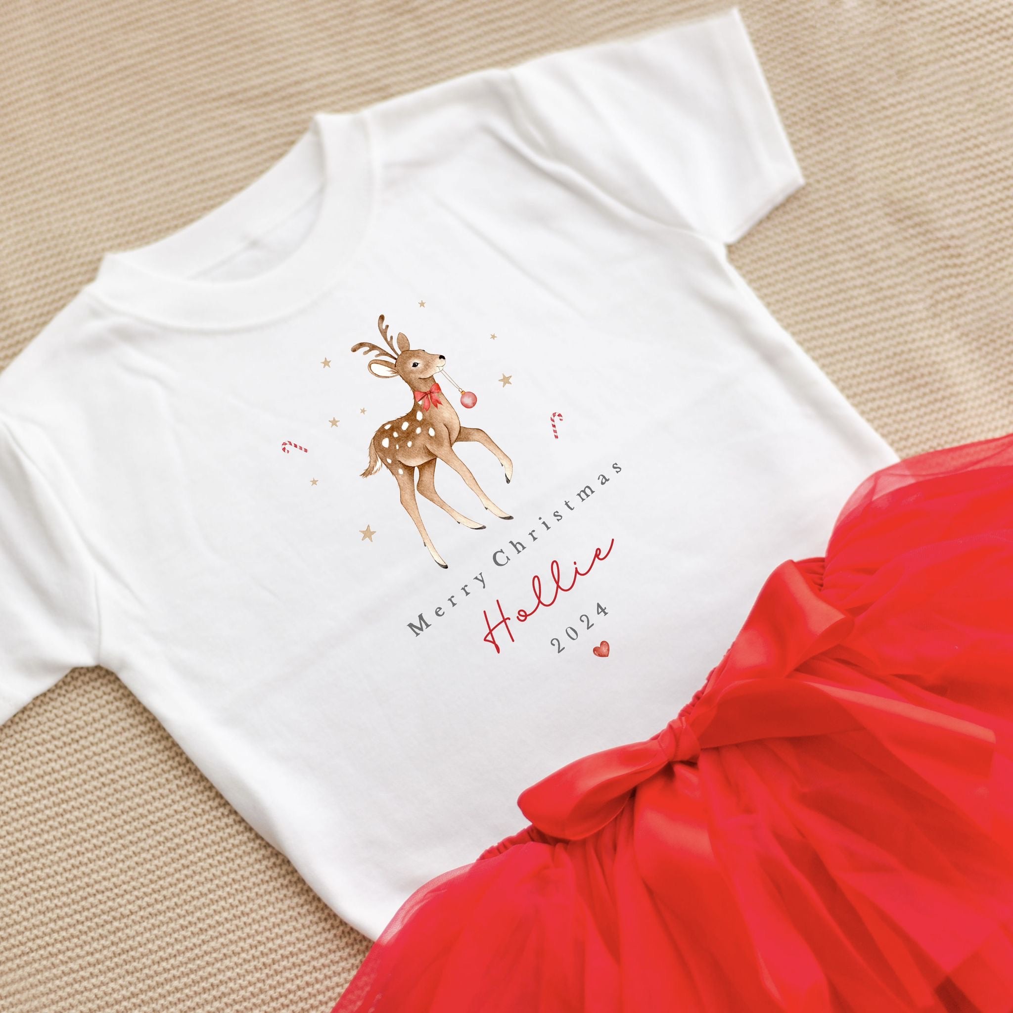 Personalised Christmas Luxury Red Tutu Set with T-Shirt - Reindeer Design