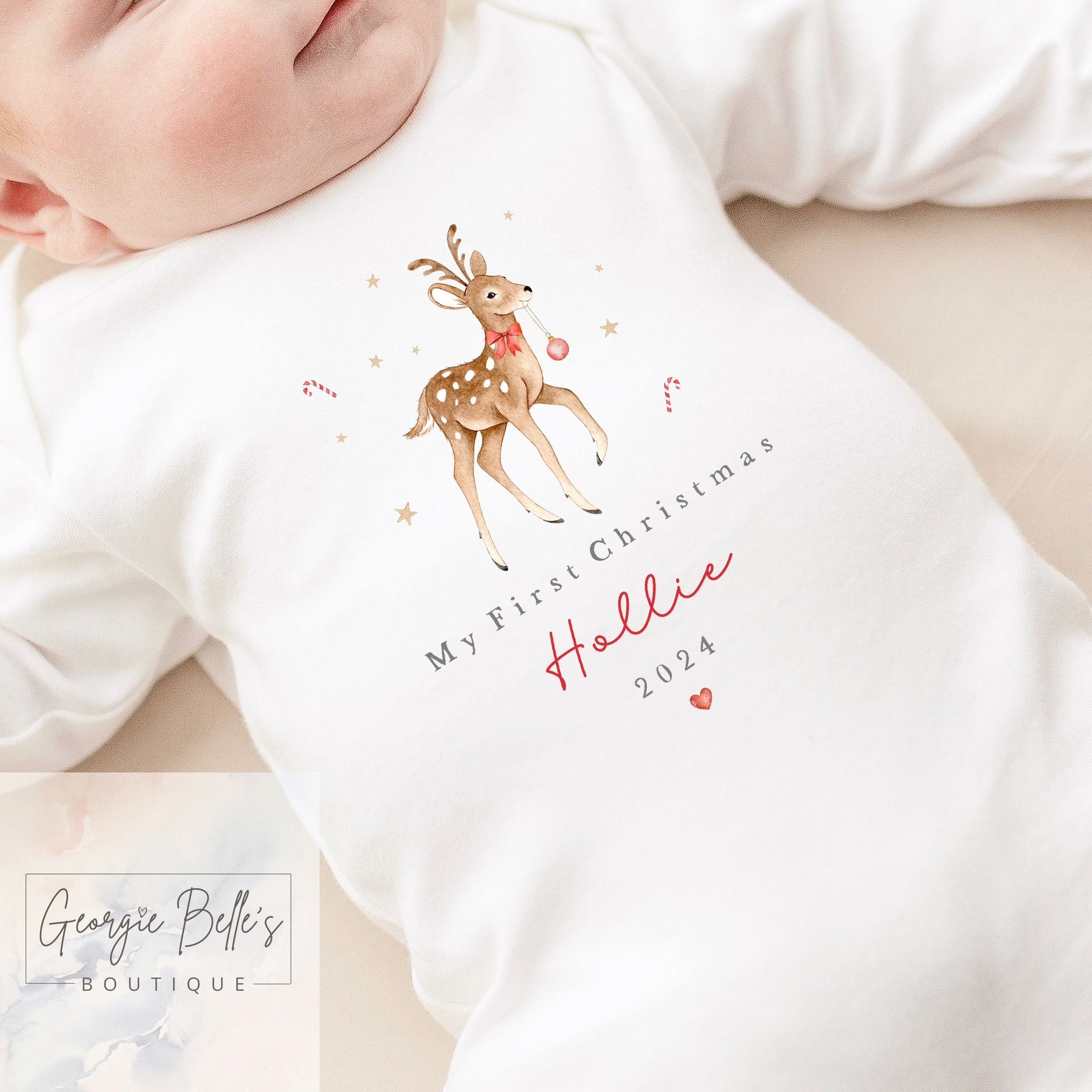 My 1st Christmas Personalised Baby Vest / Babygrow - Reindeer Design