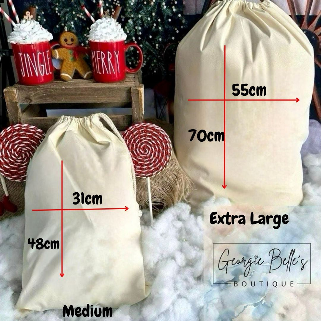 Luxury Premium Cotton Christmas Sack- Christmas Scene Wreath Design