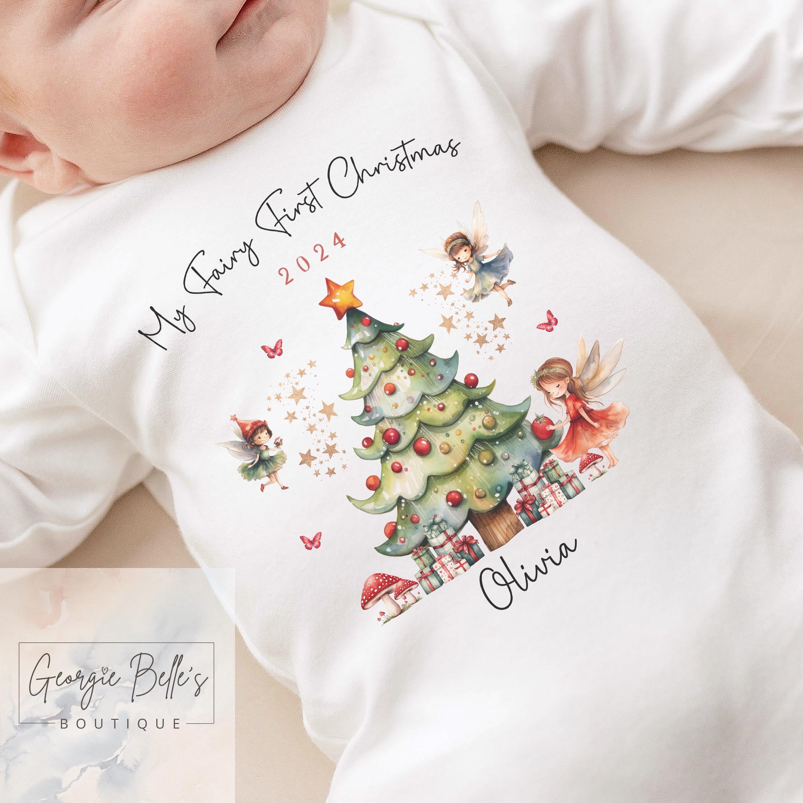 My 1st Christmas Personalised Baby Vest / Babygrow - Fairy Red Design