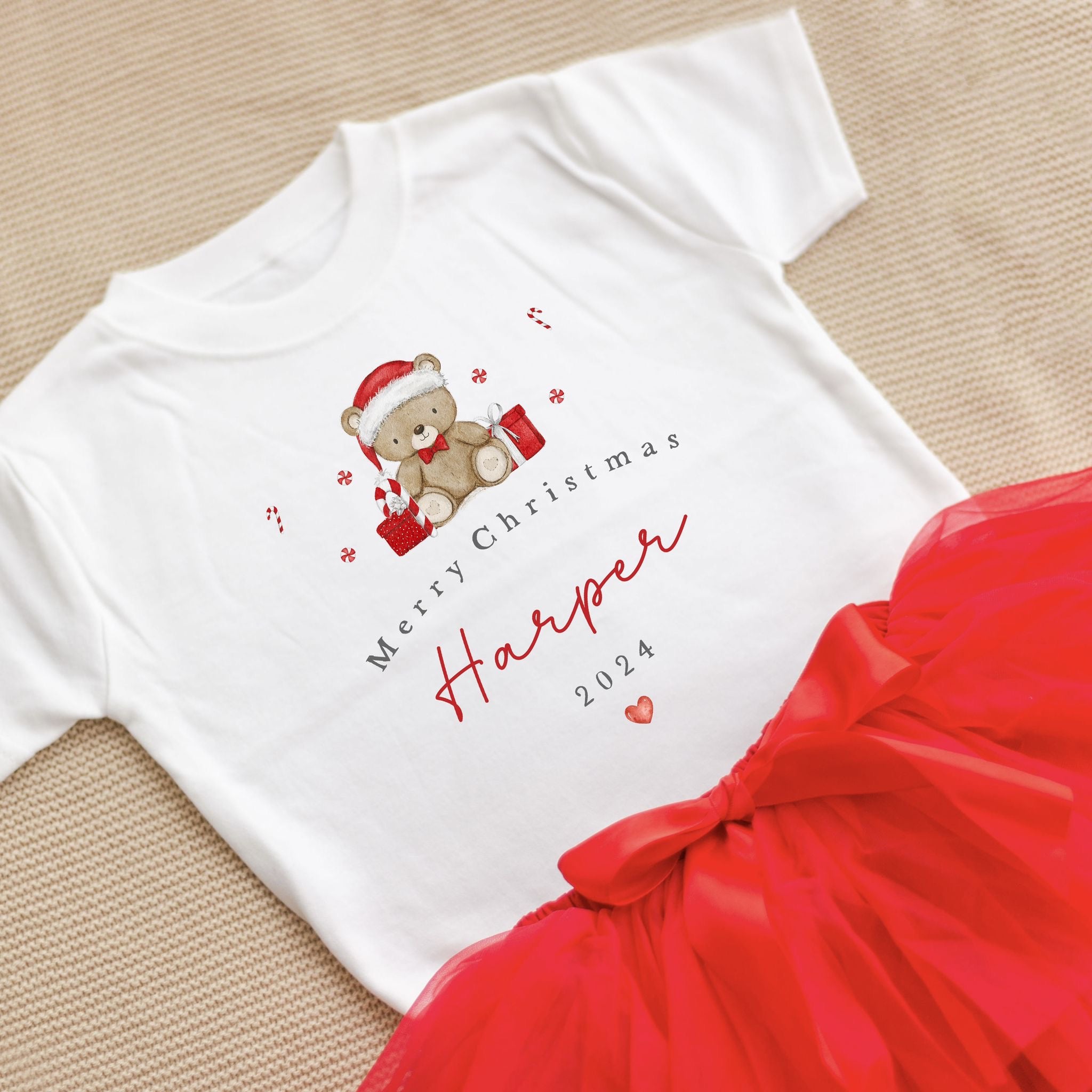 Personalised Christmas Luxury Red Tutu Set with T-Shirt - Bear Design