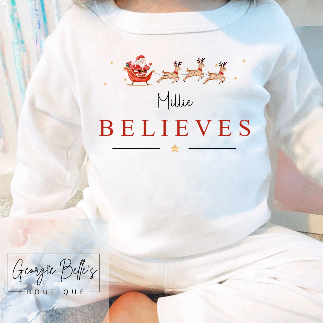 White Personalised Sibling Matching Christmas Pyjamas - Believes Design