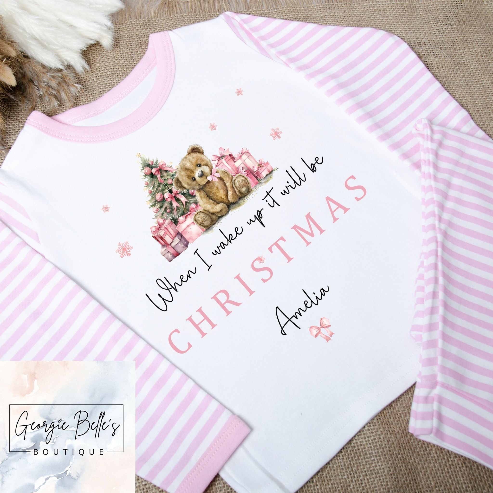 Sibling Matching White Teddy Bear Personalised Christmas Pyjamas