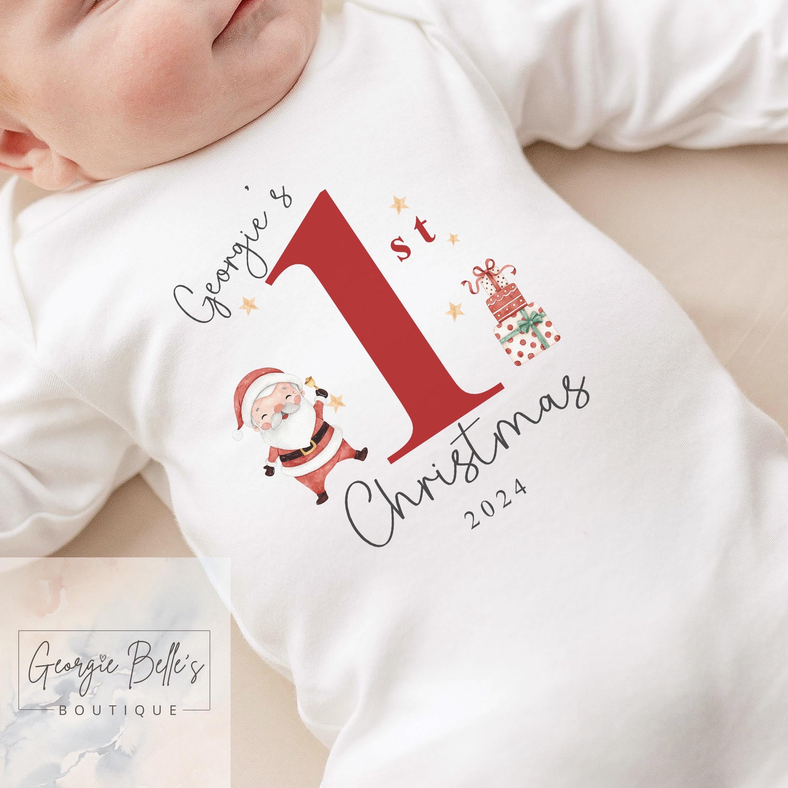 My 1st Christmas Personalised Baby Vest / Babygrow - Red Santa Design