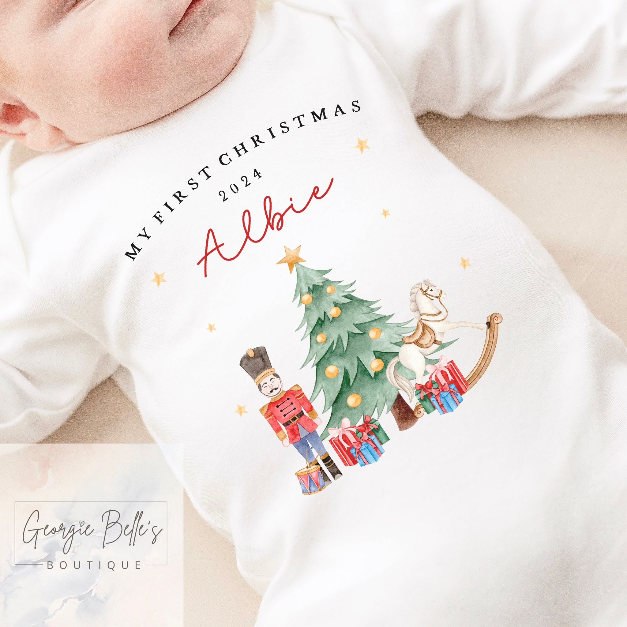 My 1st Christmas Personalised Baby Vest / Babygrow - Santa Sleigh Design