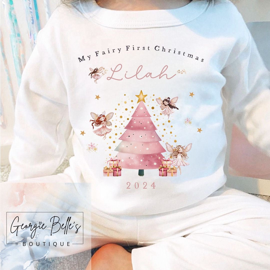 Personalised My Fairy 1st Christmas Baby Vest / Babygrow - Pink Bunny Design