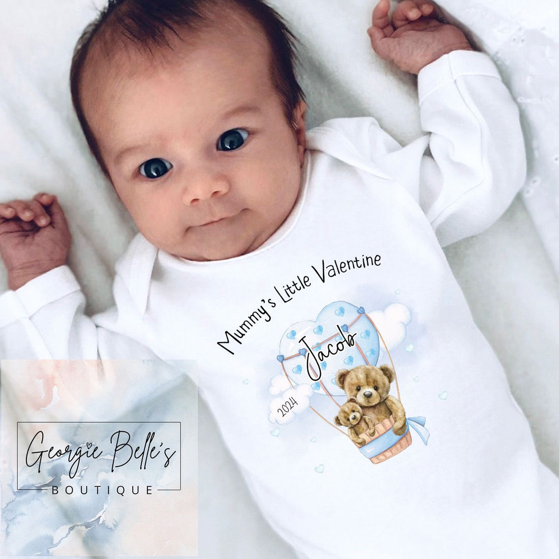 Mummy’s Little Valentine- Valentines Day Vest / Babygrow - Blue Hot Air Balloon