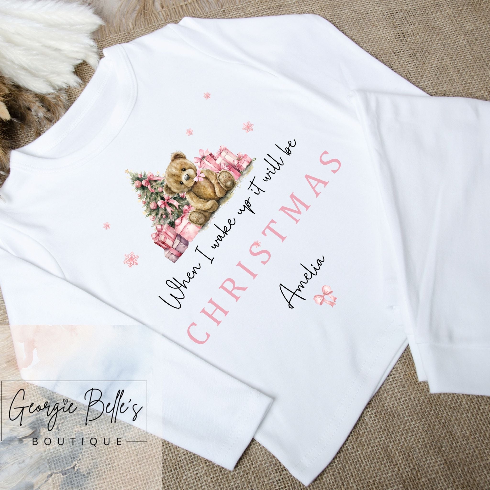 Sibling Matching White Teddy Bear Personalised Christmas Pyjamas