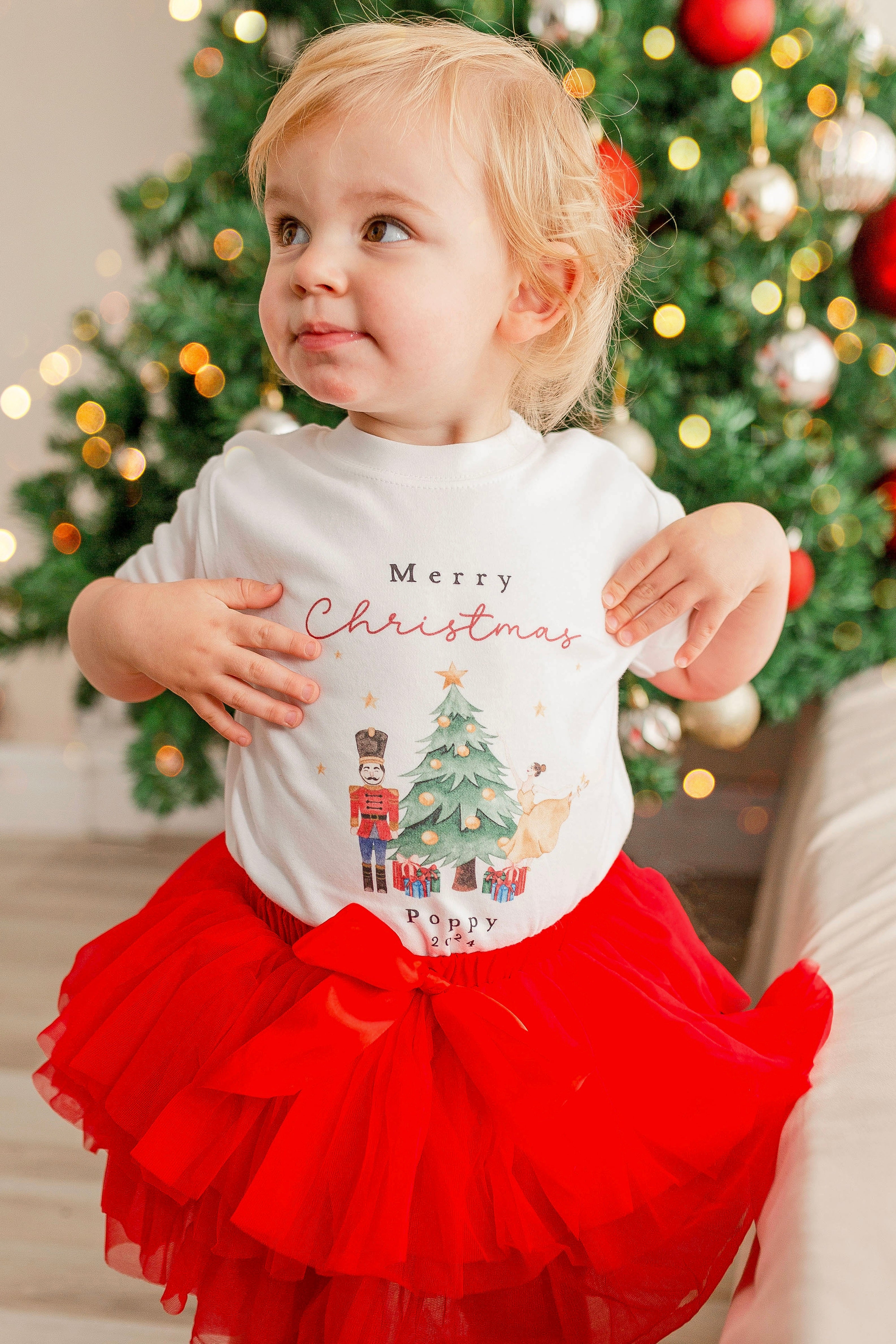 Personalised Christmas Luxury Red Tutu Set with T-Shirt - Traditional Red Nutcracker Design