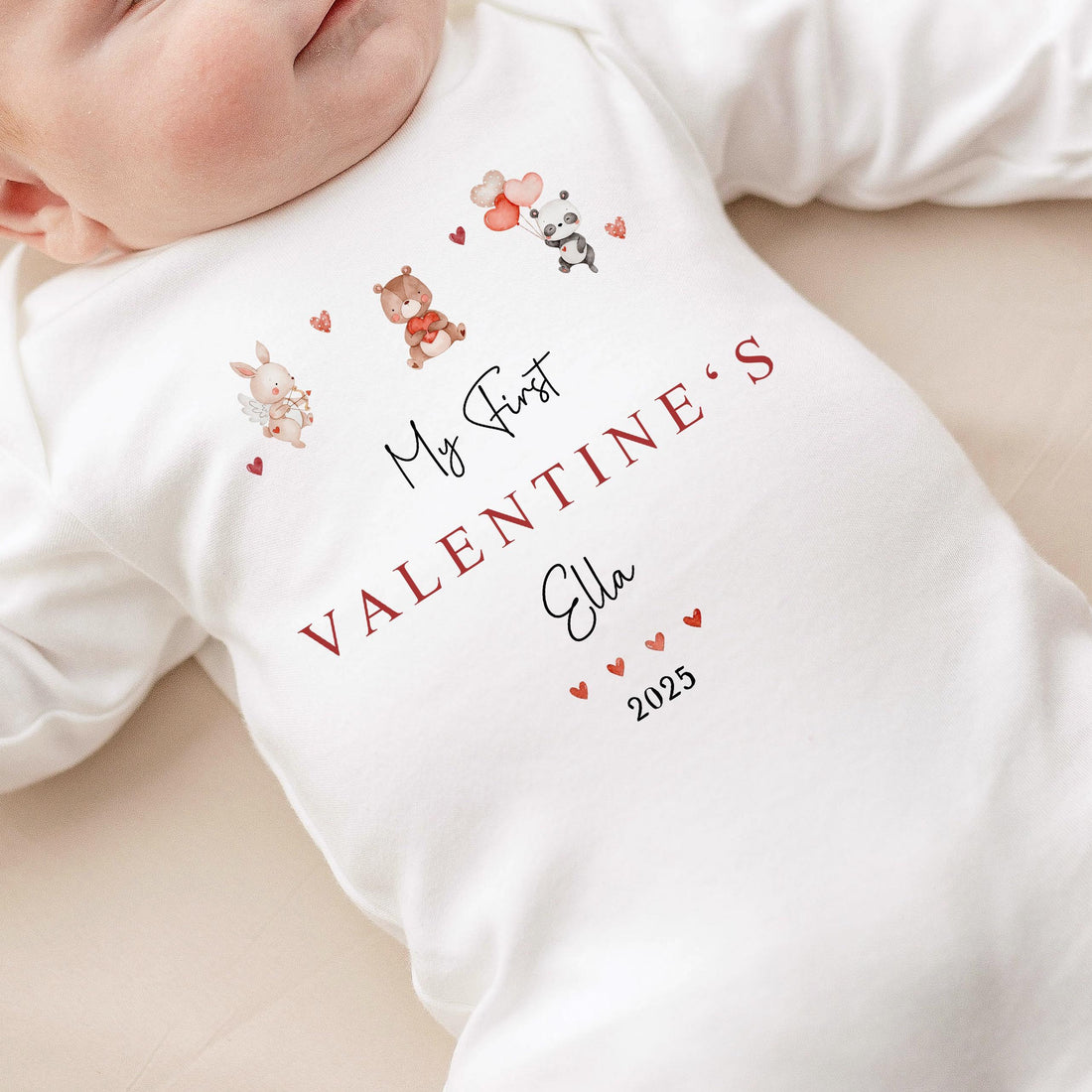 Personalised Valentines Day Baby Vest / Babygrow - My First Valentines Trio Design