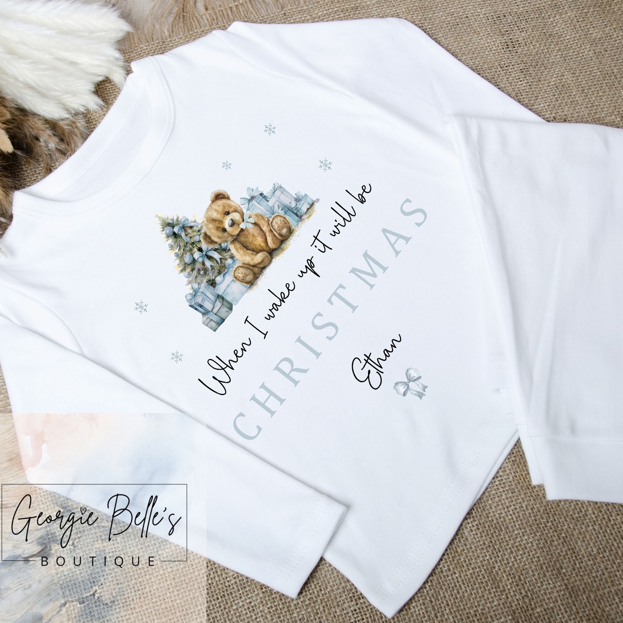 Personalised Christmas Pyjamas -  White Teddy Bear Design