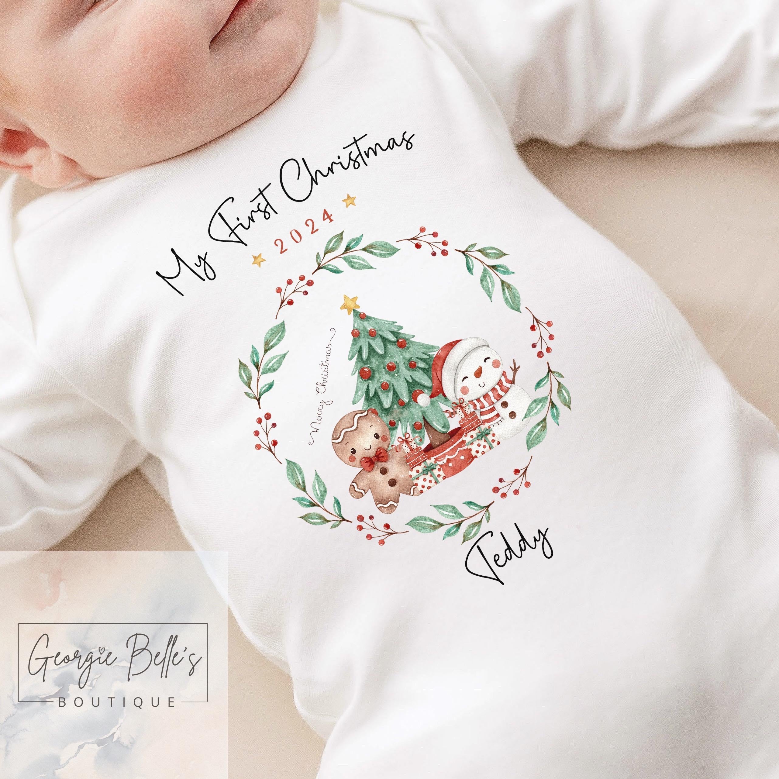 My 1st Christmas Personalised Baby Vest / Babygrow - Red Santa Design