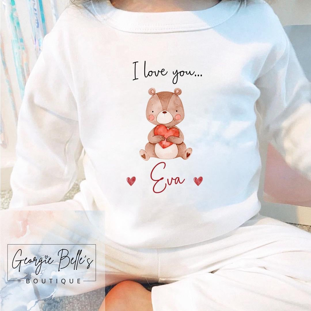 Personalised Valentines Pyjamas - I Love You Bear Design