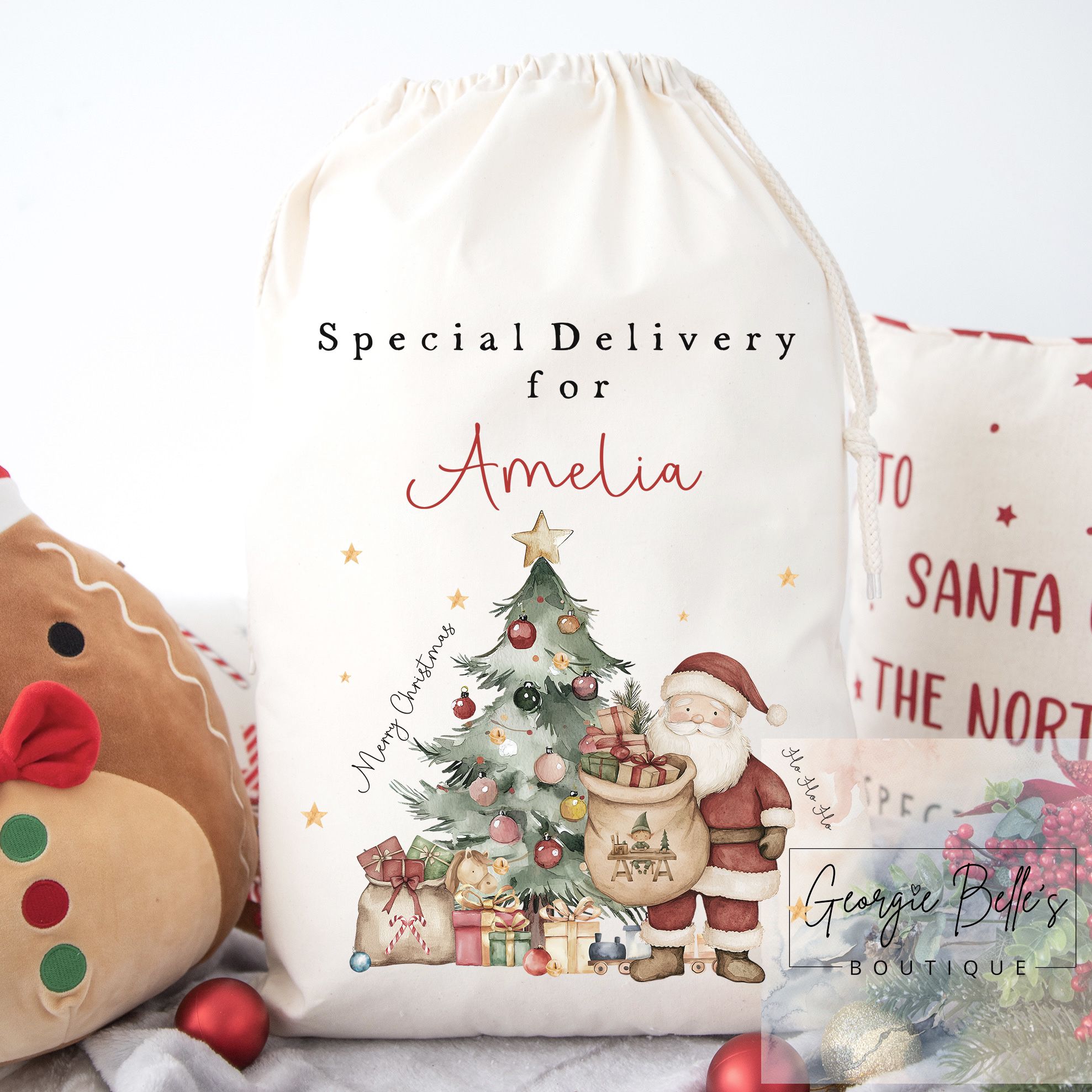 Luxury Premium Cotton Christmas Sack- Traditional Santa Design