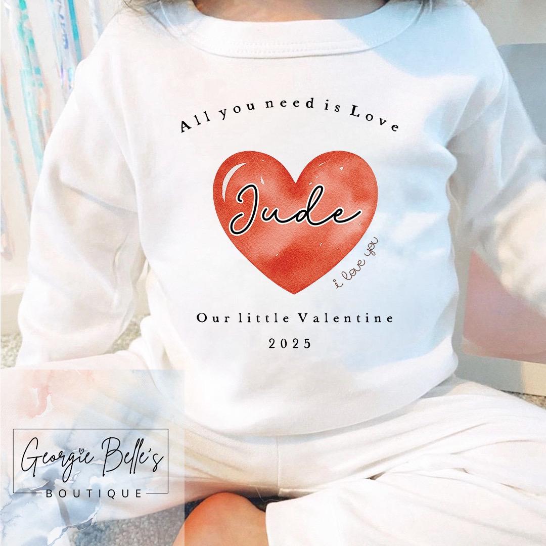 Personalised Valentines Pyjamas - Red Heart Design