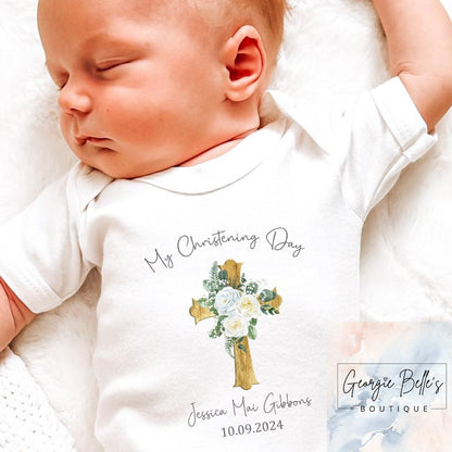 Christening Baby Gift Set - Classic  Floral Cross Design