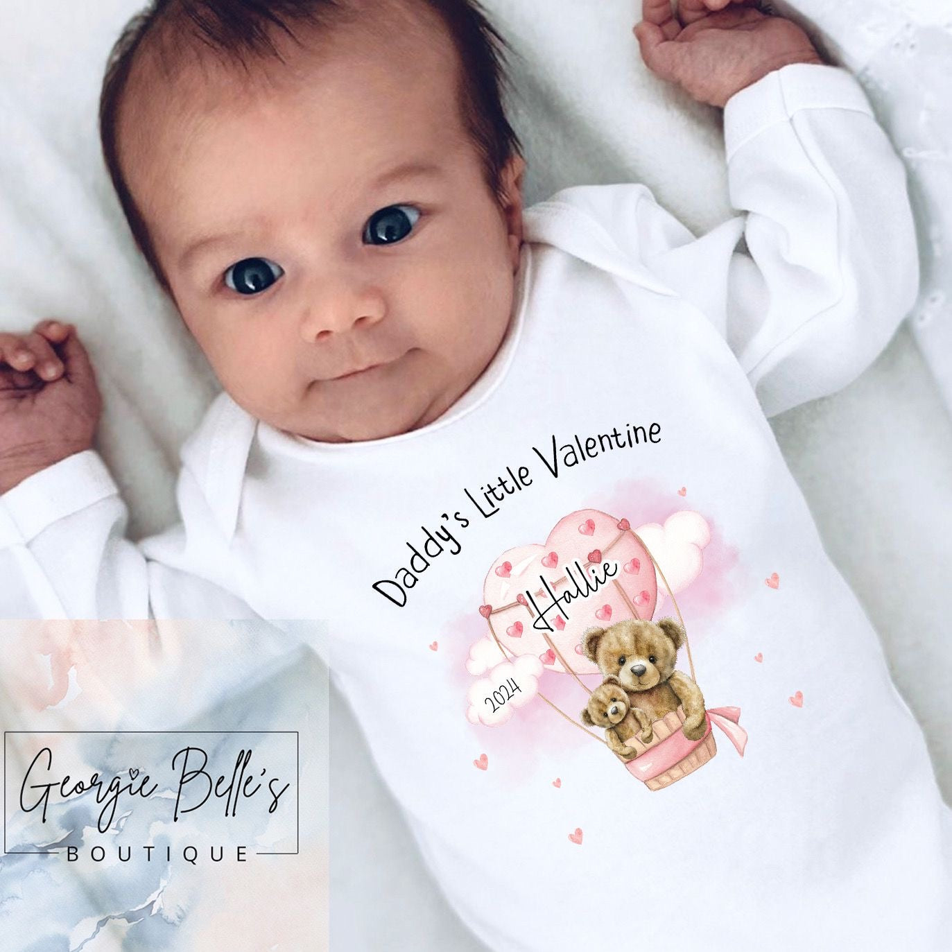 Daddy’s Little Valentine - Valentines Day Vest / Babygrow - Pink Hot Air Balloon