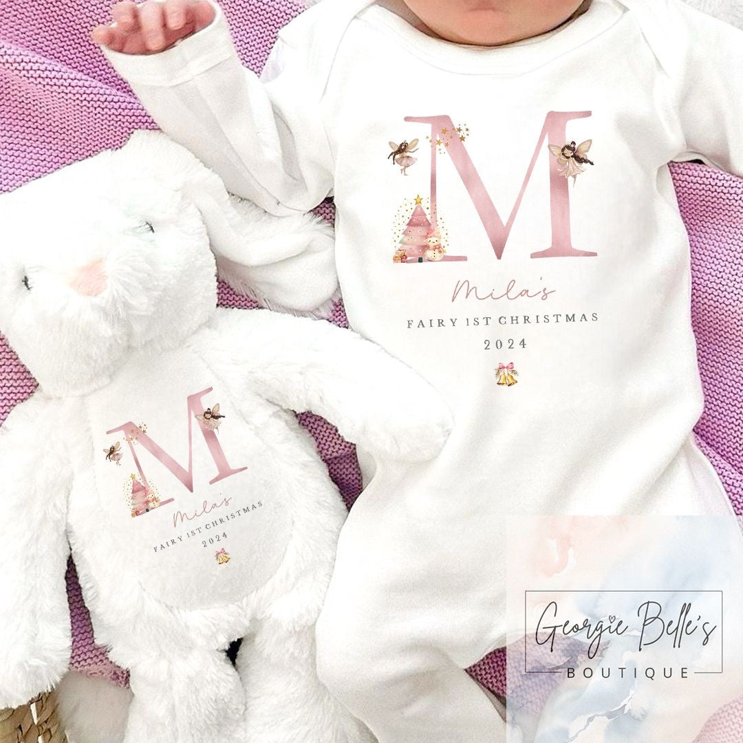 Personalised Fairy 1st Christmas Initial  Baby Vest / Babygrow - Fairy Initial Design