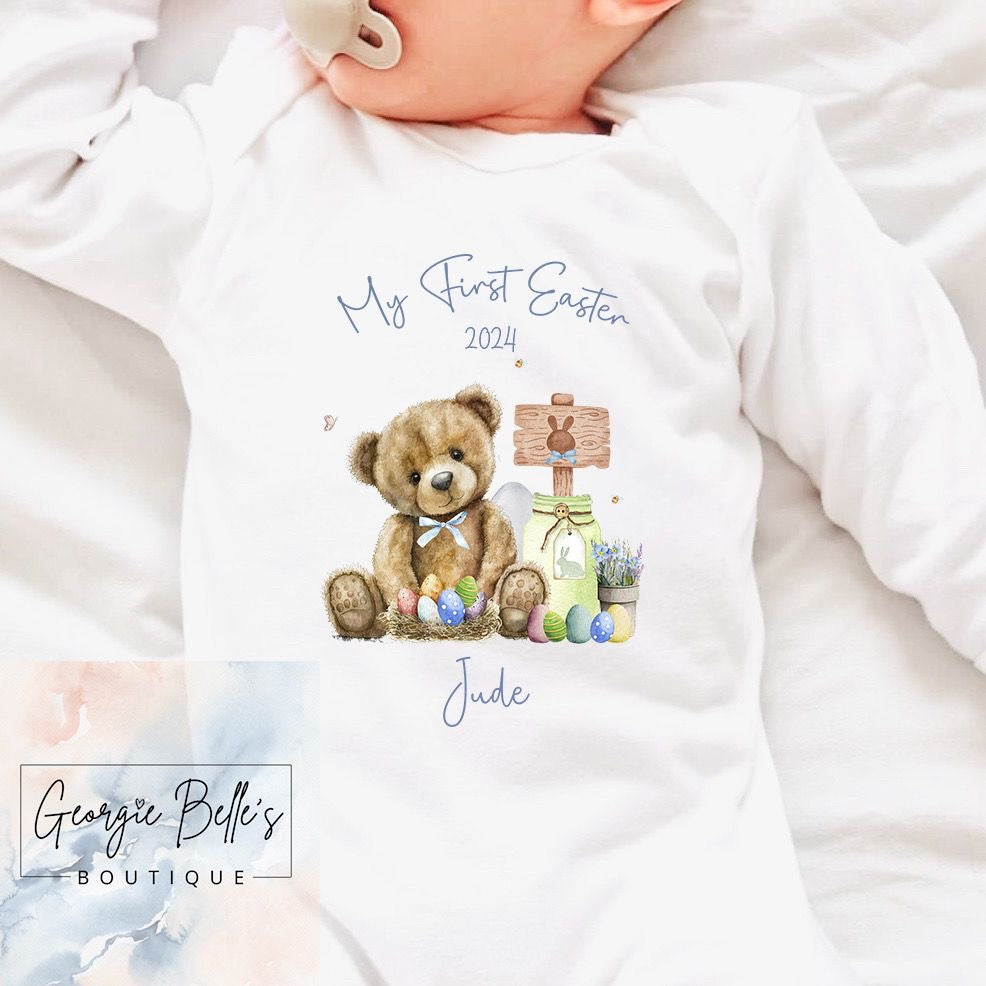 My 1st Easter Personalised Vest / Babygrow - Blue Bear Design