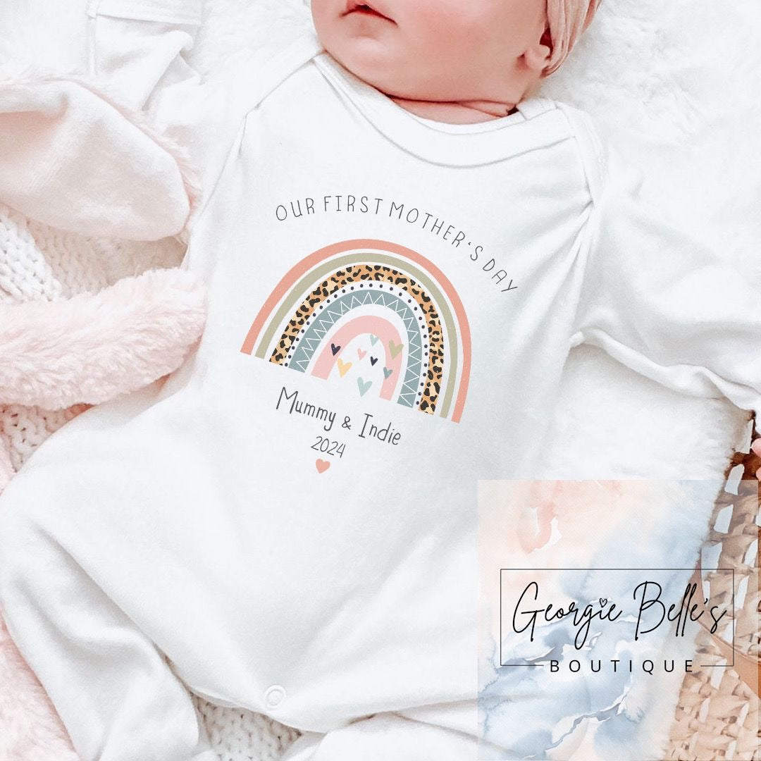 Mothers Day Personalised Vest / Babygrow - Peach Rainbow Design