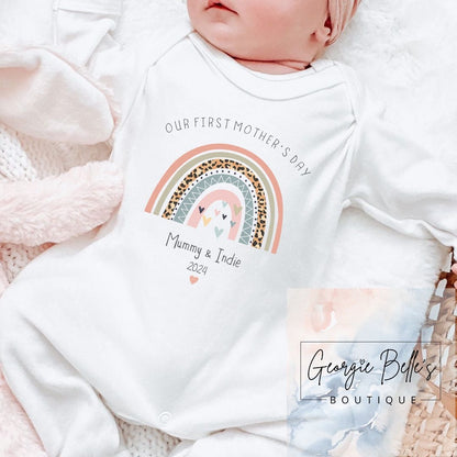 Mothers Day Personalised Vest / Babygrow - Peach Rainbow Design