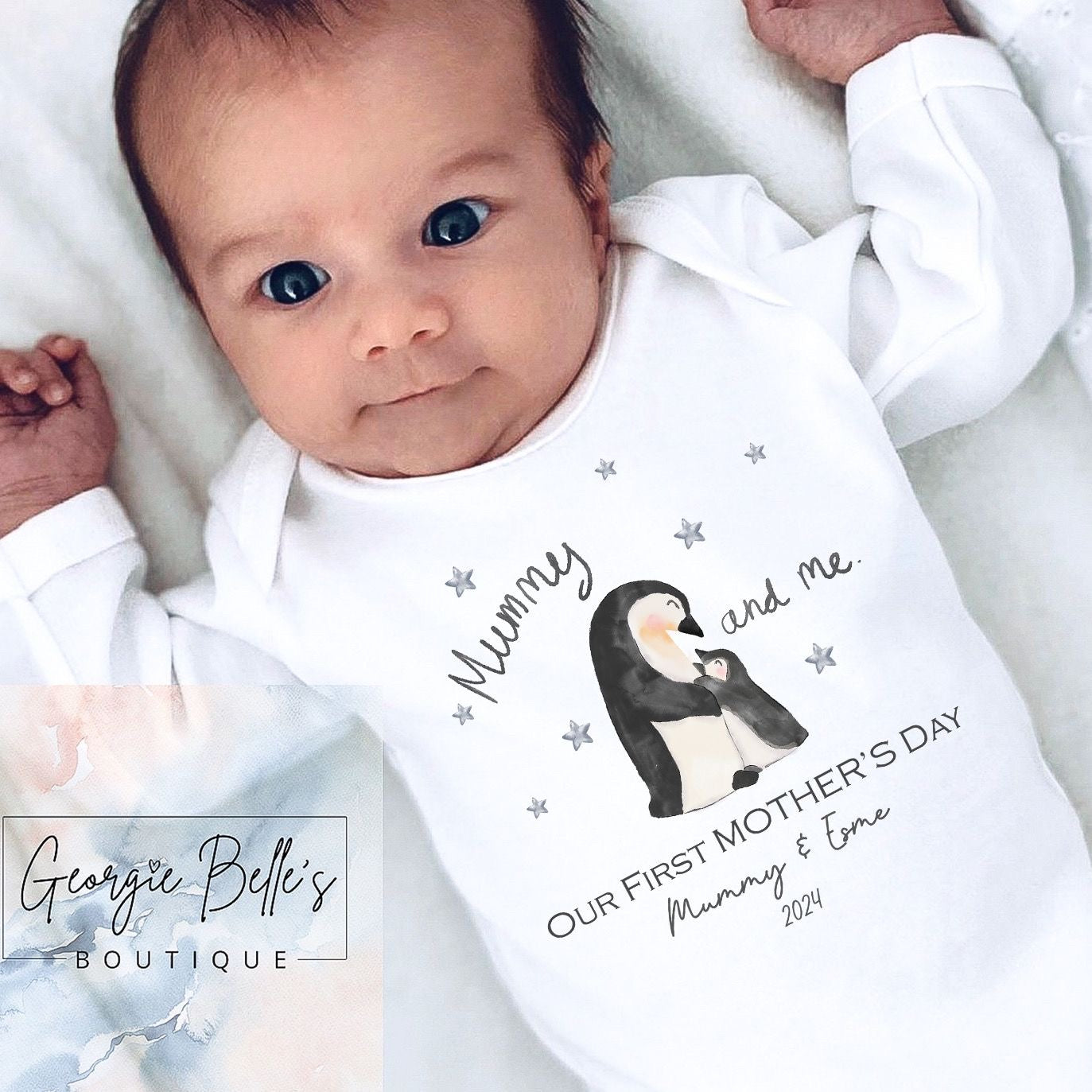 Mothers Day Personalised Vest / Babygrow - Penguin Design