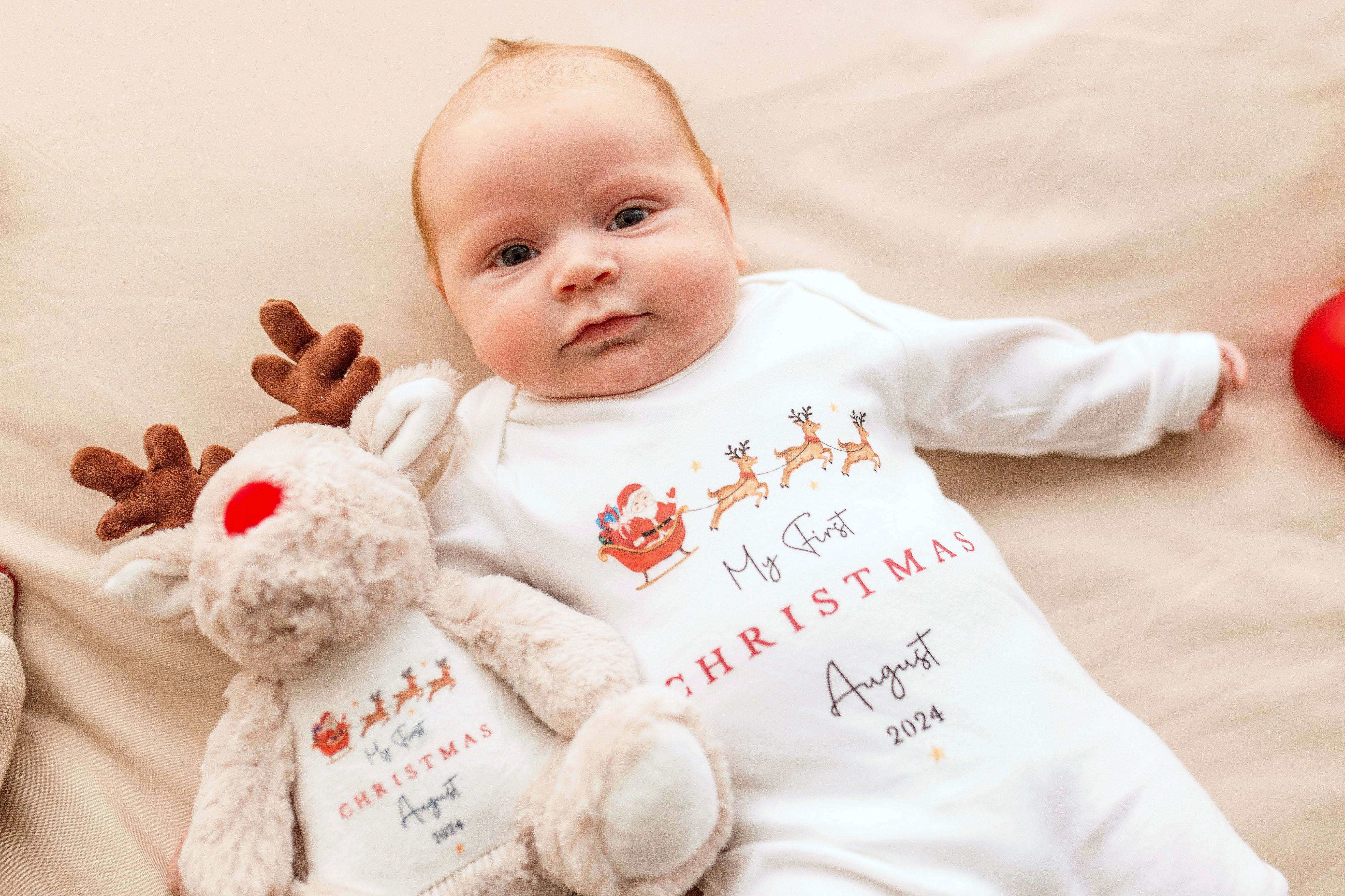 My 1st Christmas Personalised Baby Vest / Babygrow - Santa Sleigh Design