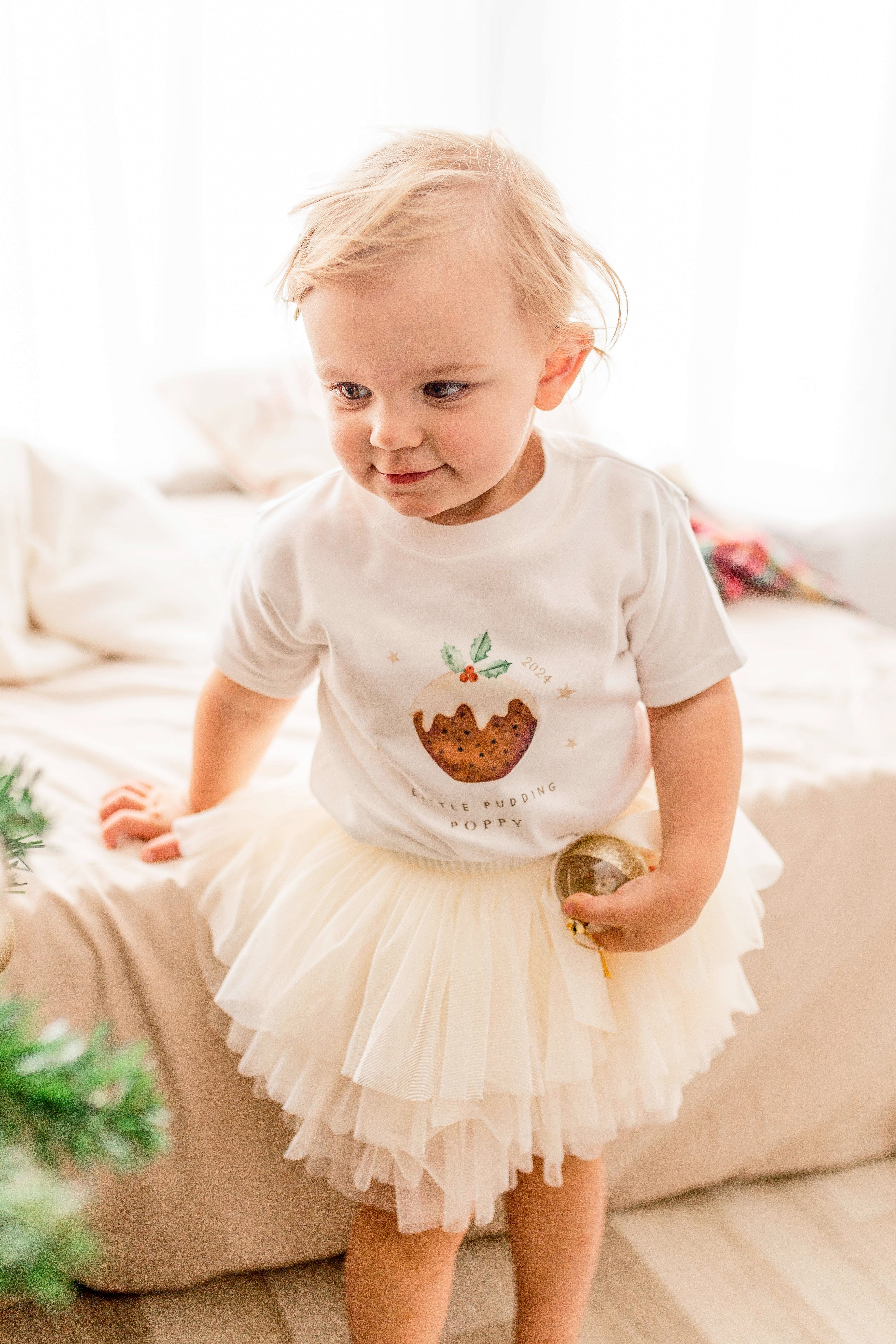 Personalised Christmas Luxury Cream Tutu Set with T-Shirt - Little Pudding Design