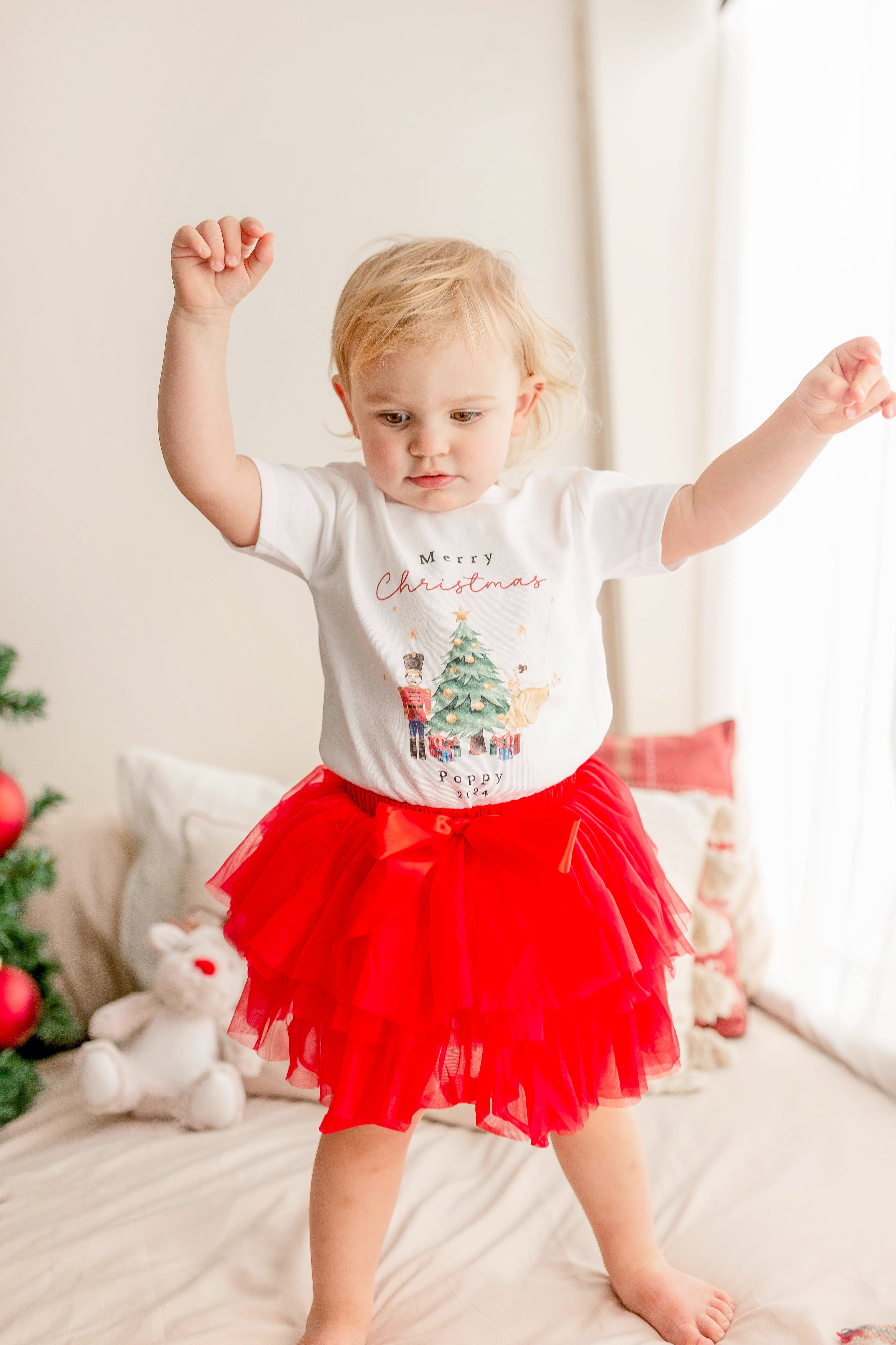 Personalised Christmas Luxury Red Tutu Set with T-Shirt - Traditional Red Nutcracker Design