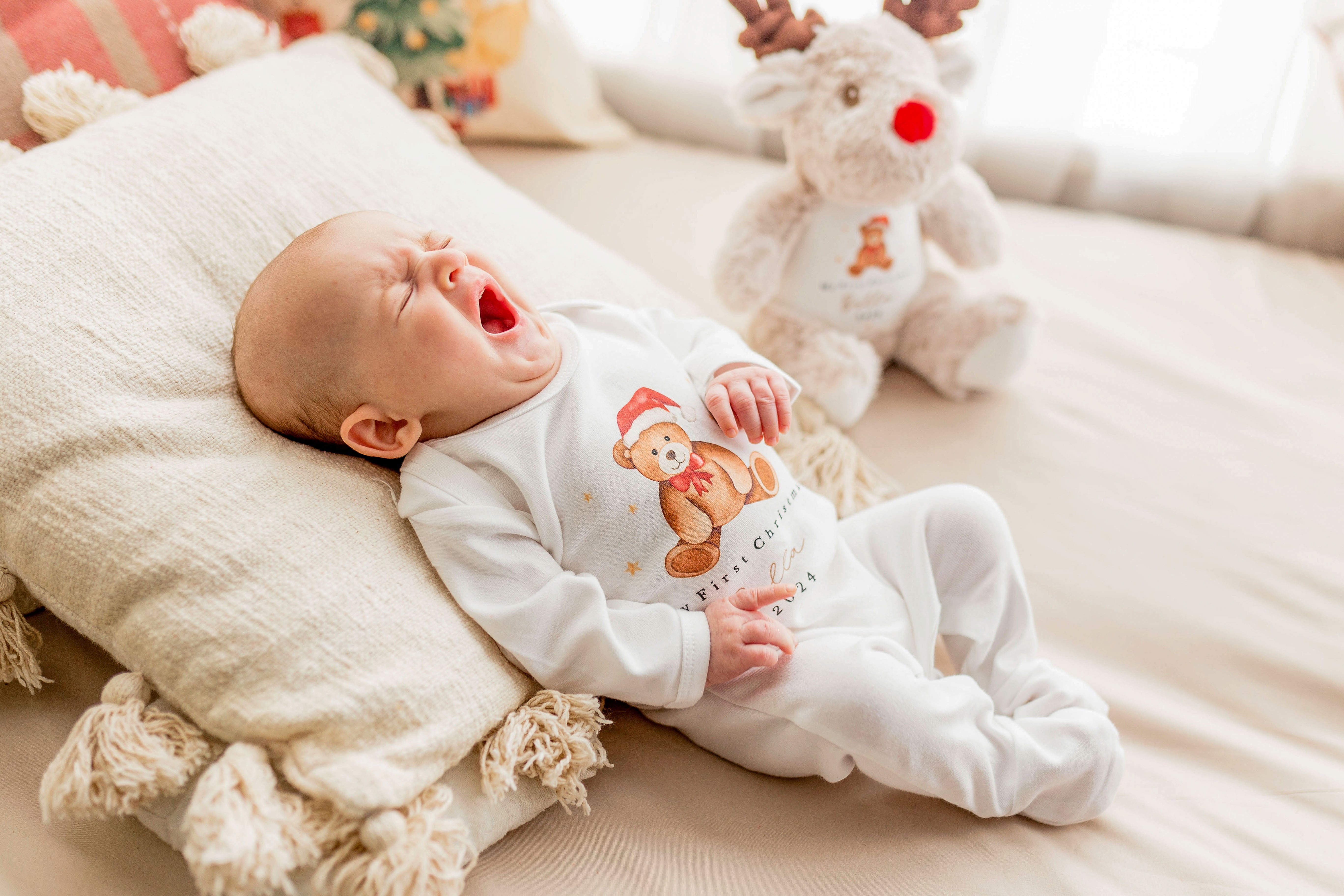 My 1st Christmas Personalised Baby Vest / Babygrow - Georgie Belle’s Bear Red Design