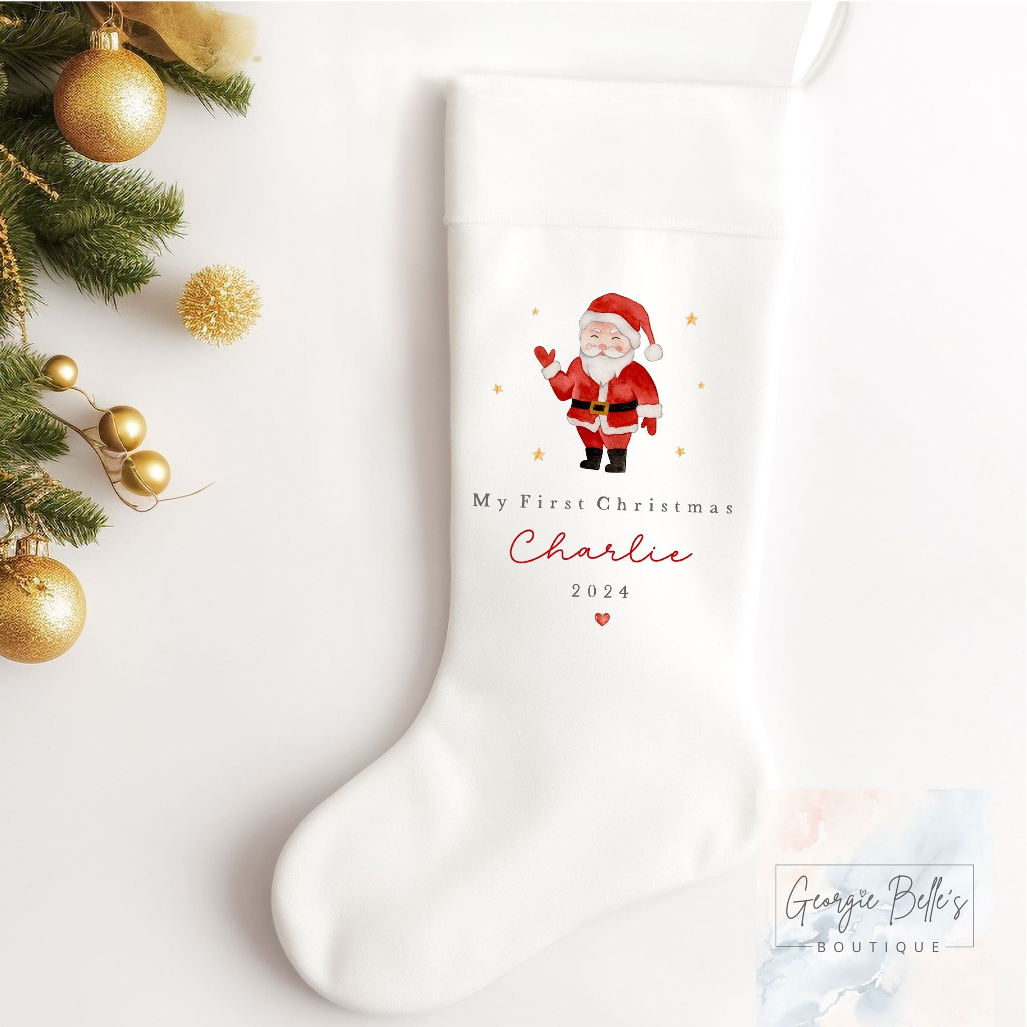 Personalised Christmas Luxury White Stocking - My 1st Christmas Santa Design