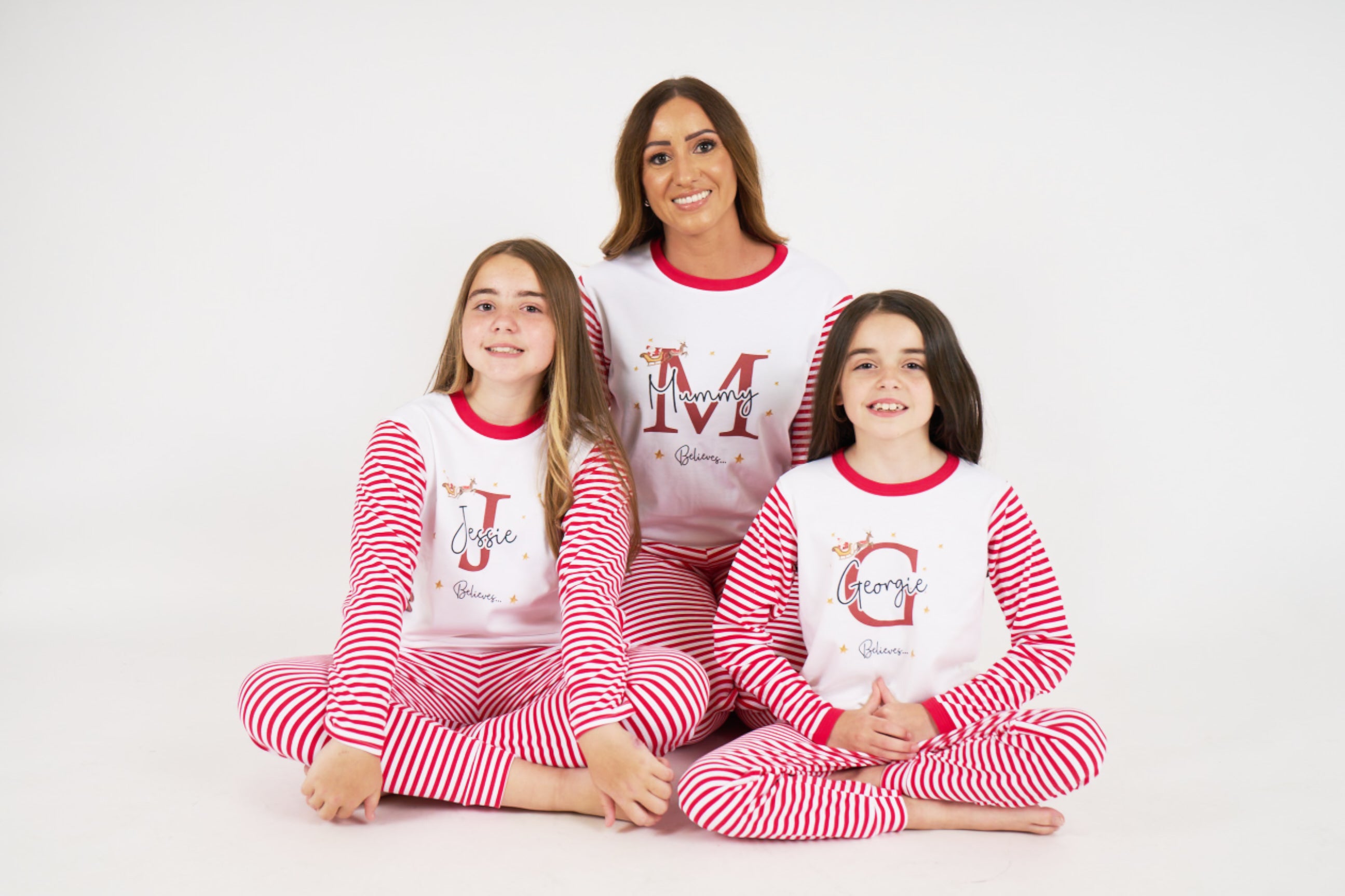 Red Stripe Family Matching Christmas PJ’s - Initial Sleigh Design