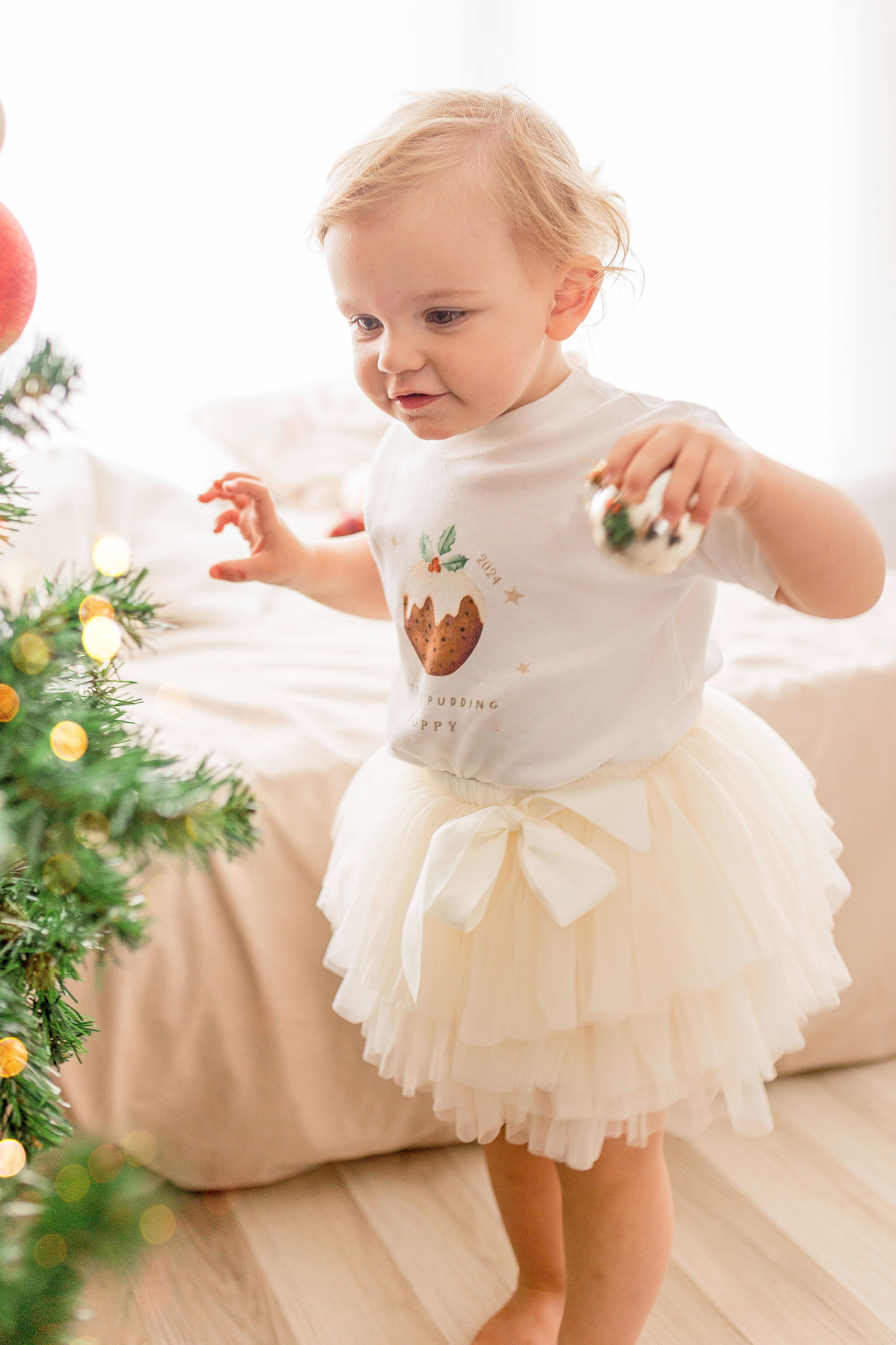 Personalised Christmas Luxury Cream Tutu Set with T-Shirt - Little Pudding Design