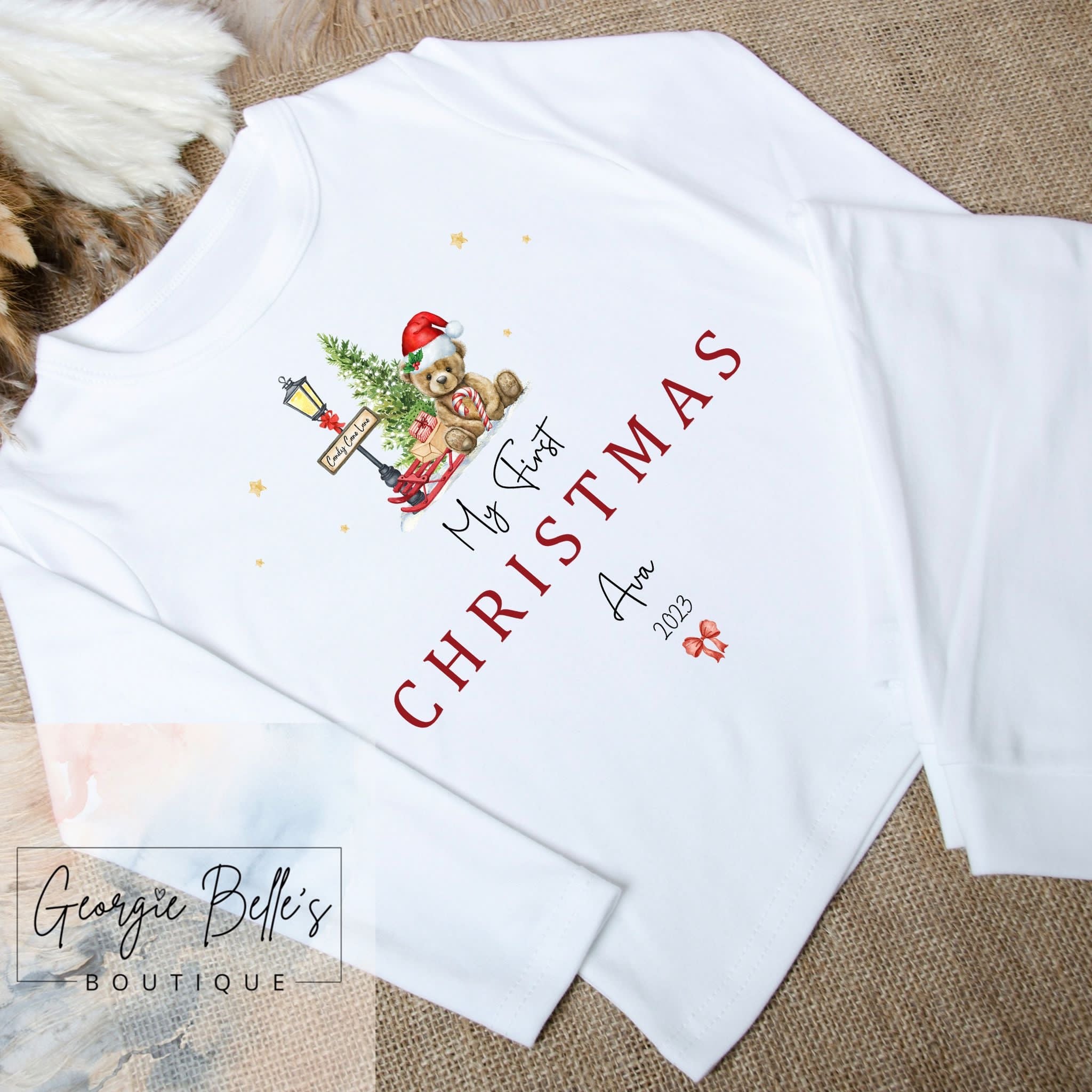 My First Christmas Personalised Unisex Pyjamas - Red Teddy Bear Design