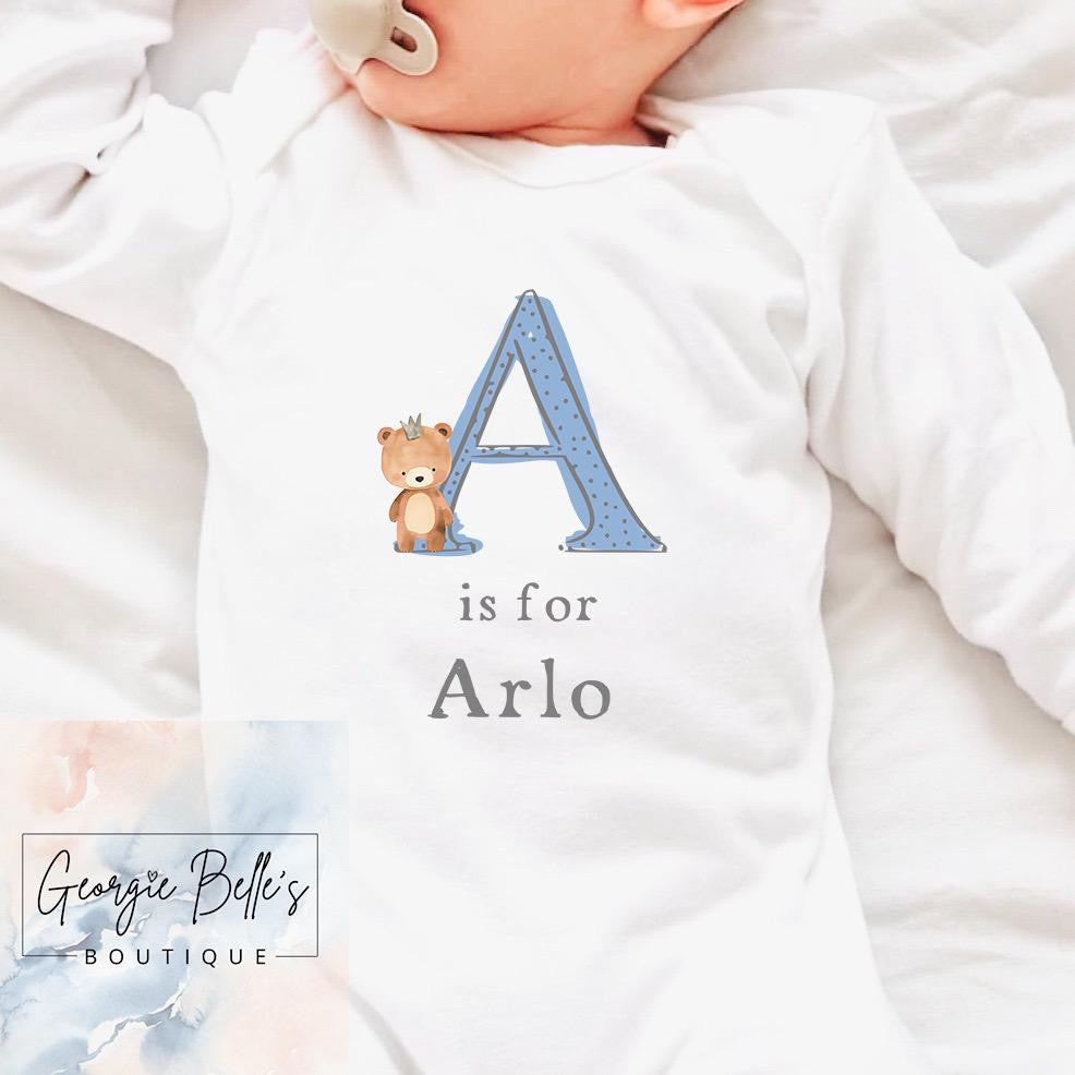 Baby Gift Set - Blue Bear Initial Design