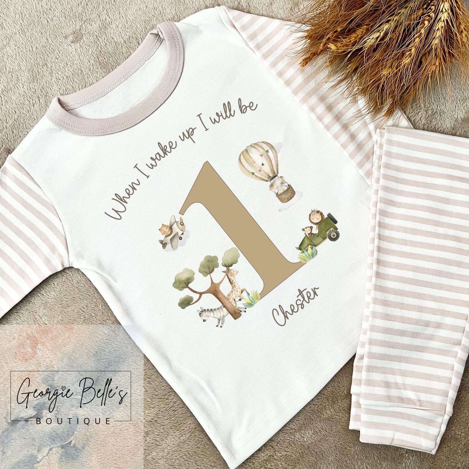 Personalised Birthday Pyjamas -  Safari Hot Air Balloon Design